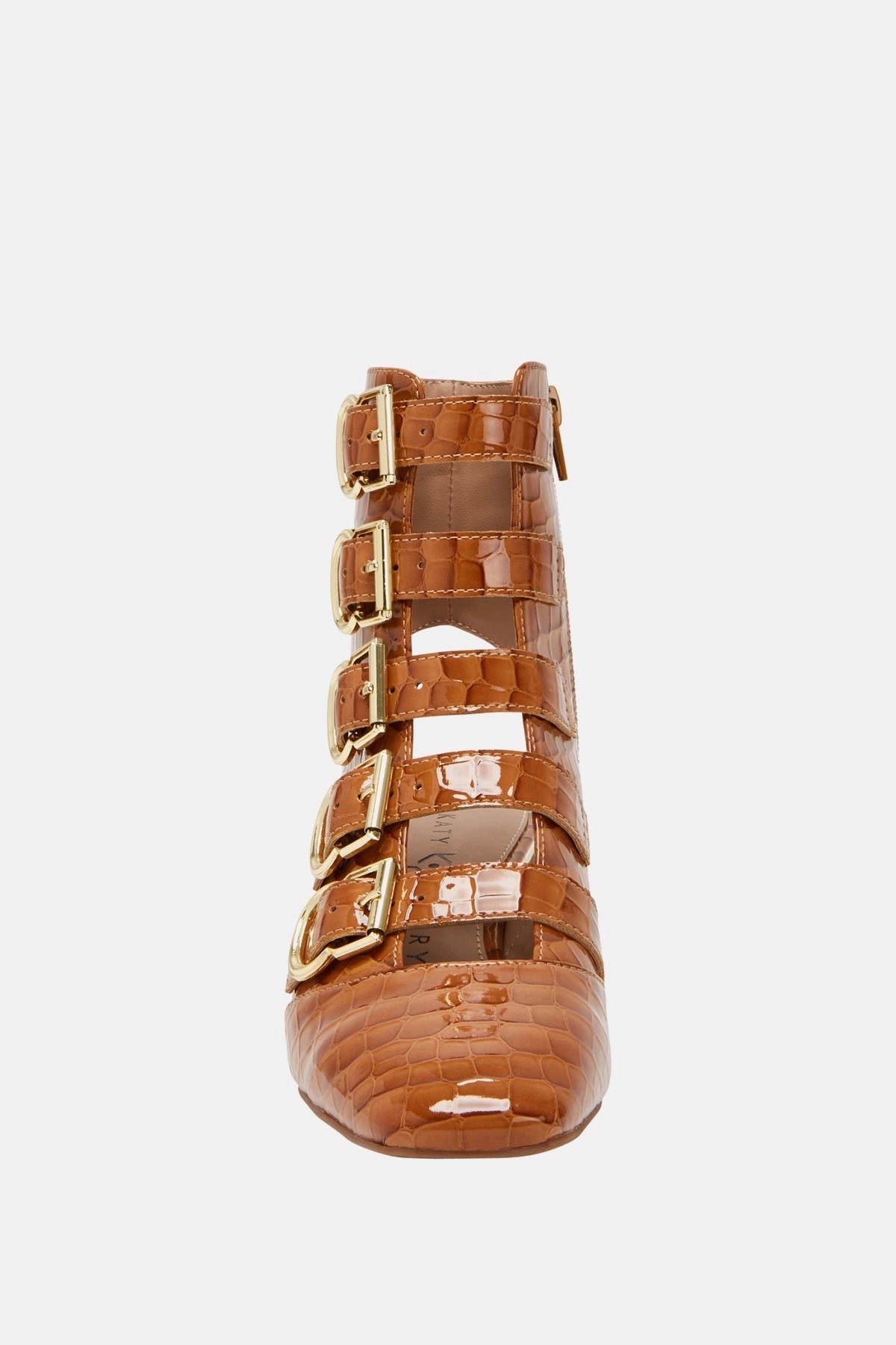 The Clarra Buckle Kadın Taba Croco Topuklu Tasarım Ayakkabı