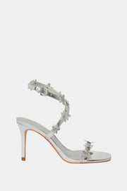 The Analia Kadın Metalik Gümüş Çiçekli Sandalet