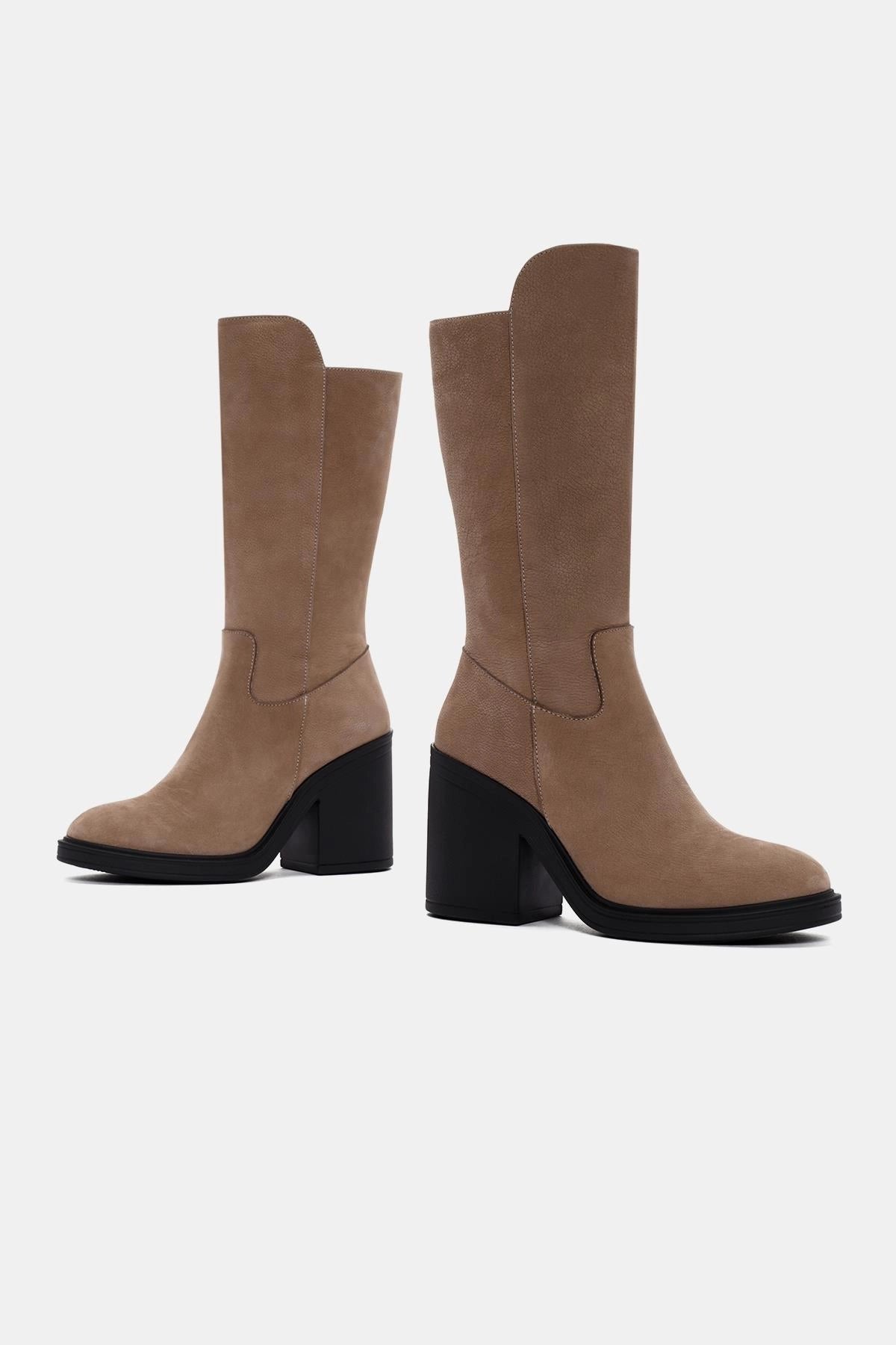 Lana Kadın Bej Gerçek Deri Topuklu Çizme