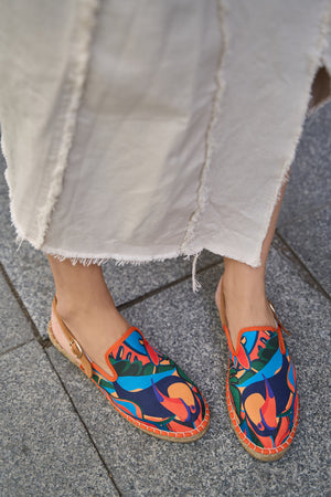 Rozelin Kadın Hakiki Deri & Desenli  Tekstil Espadril Sandalet