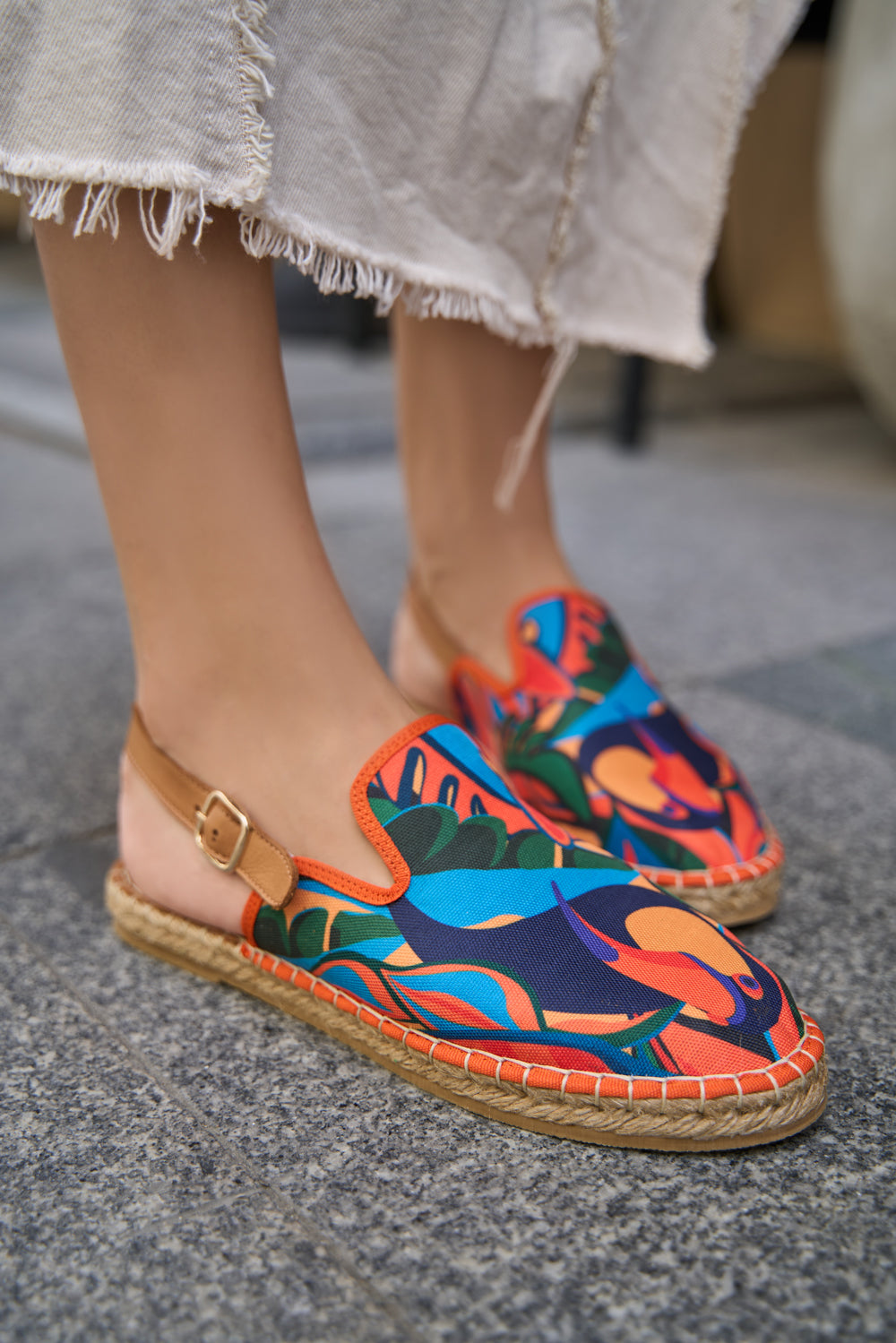 Rozelin Kadın Hakiki Deri & Desenli  Tekstil Espadril Sandalet