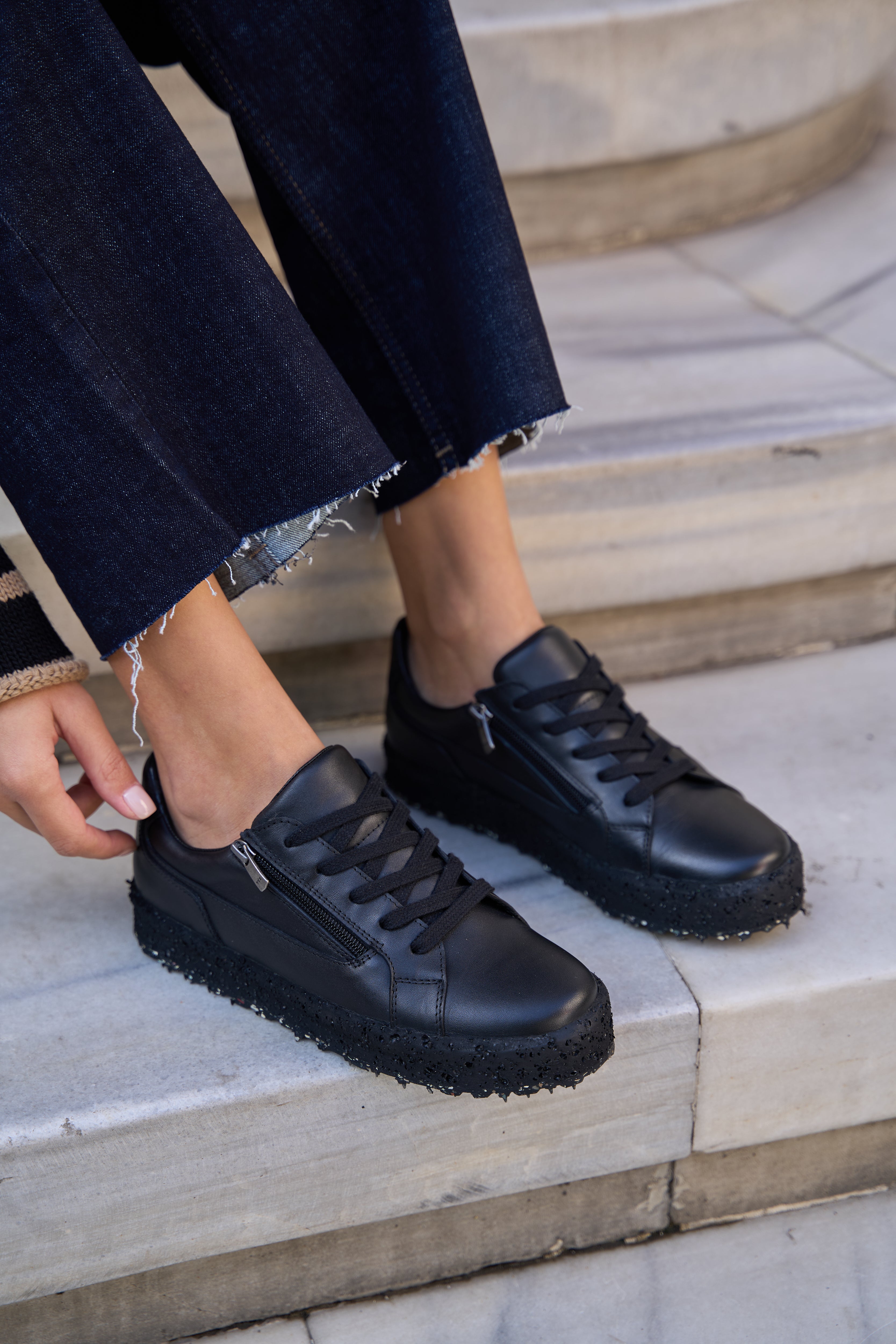 Briar Kadın Siyah Hakiki Deri Sneaker