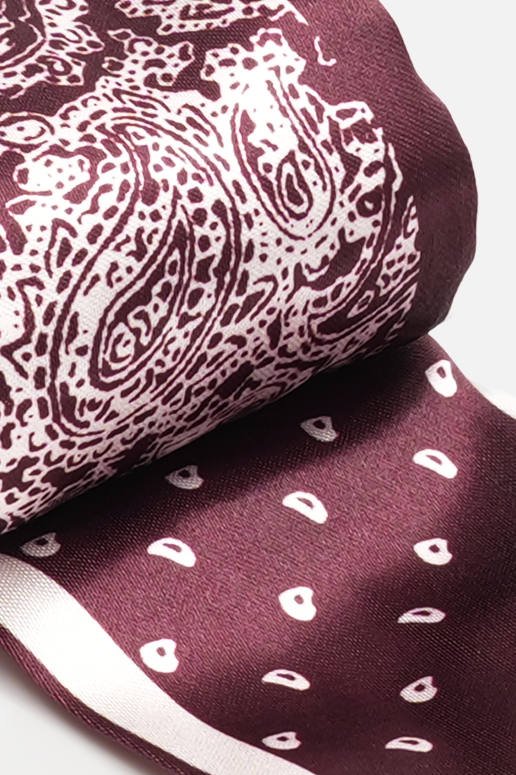 Burgundy Paisley Saten Desenli Fular
