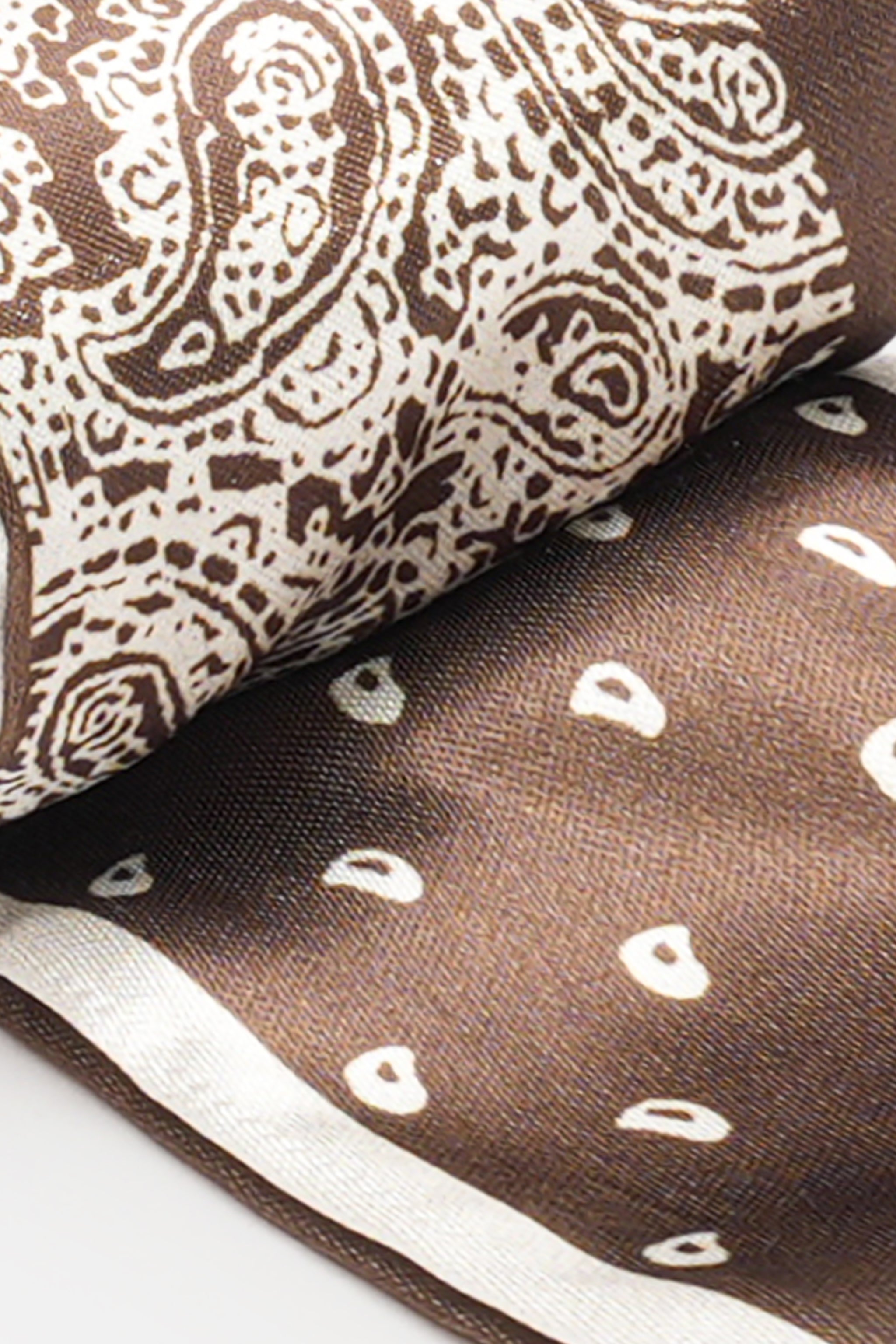 Brown Paisley Saten Desenli Fular