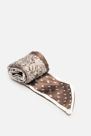 Brown Paisley Saten Desenli Fular