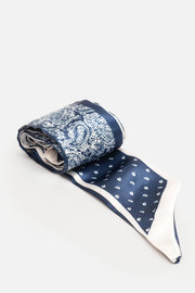 Navy Paisley Saten Desenli Fular
