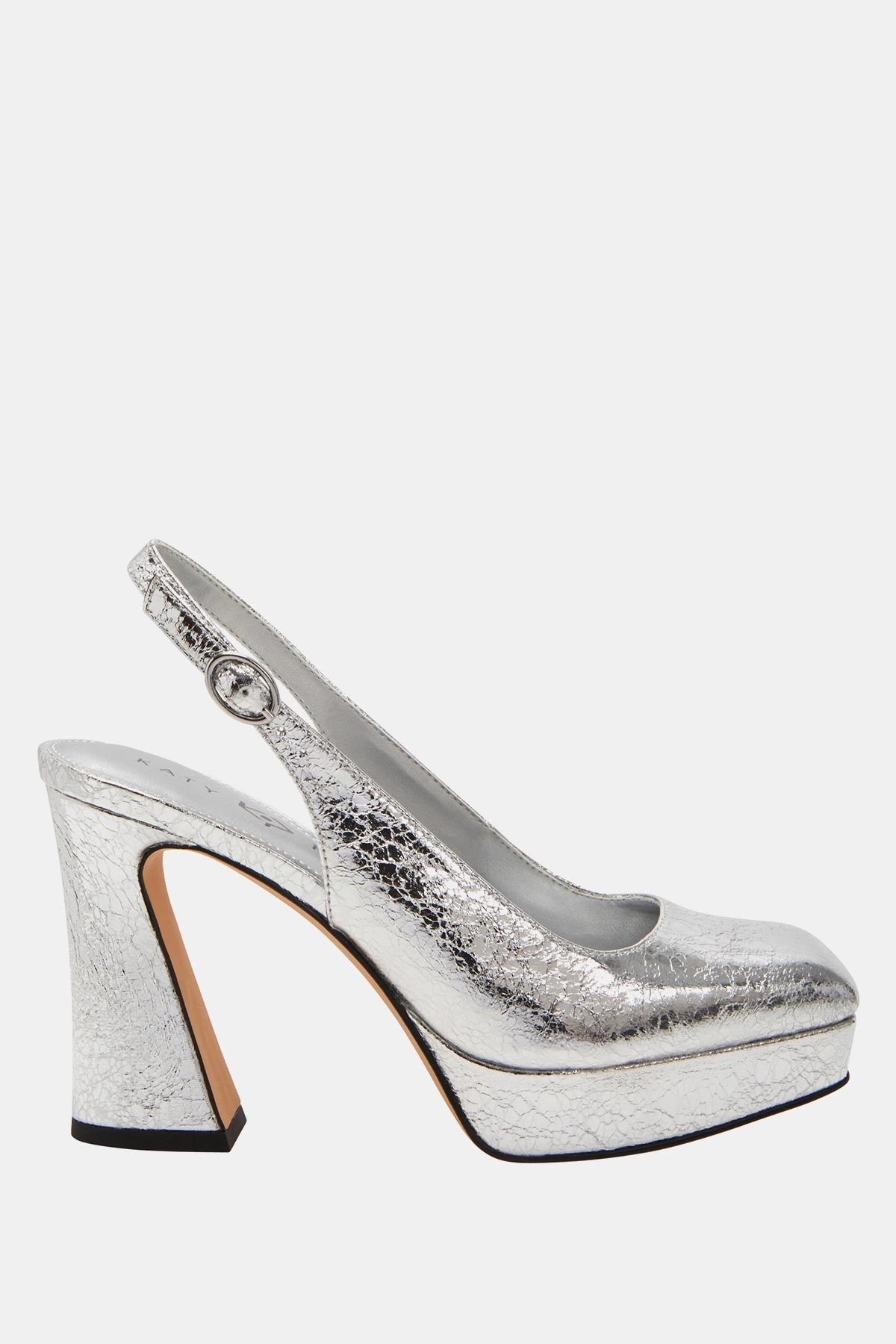 The Square Sling Kadın Gümüş Topuklu Ayakkabı