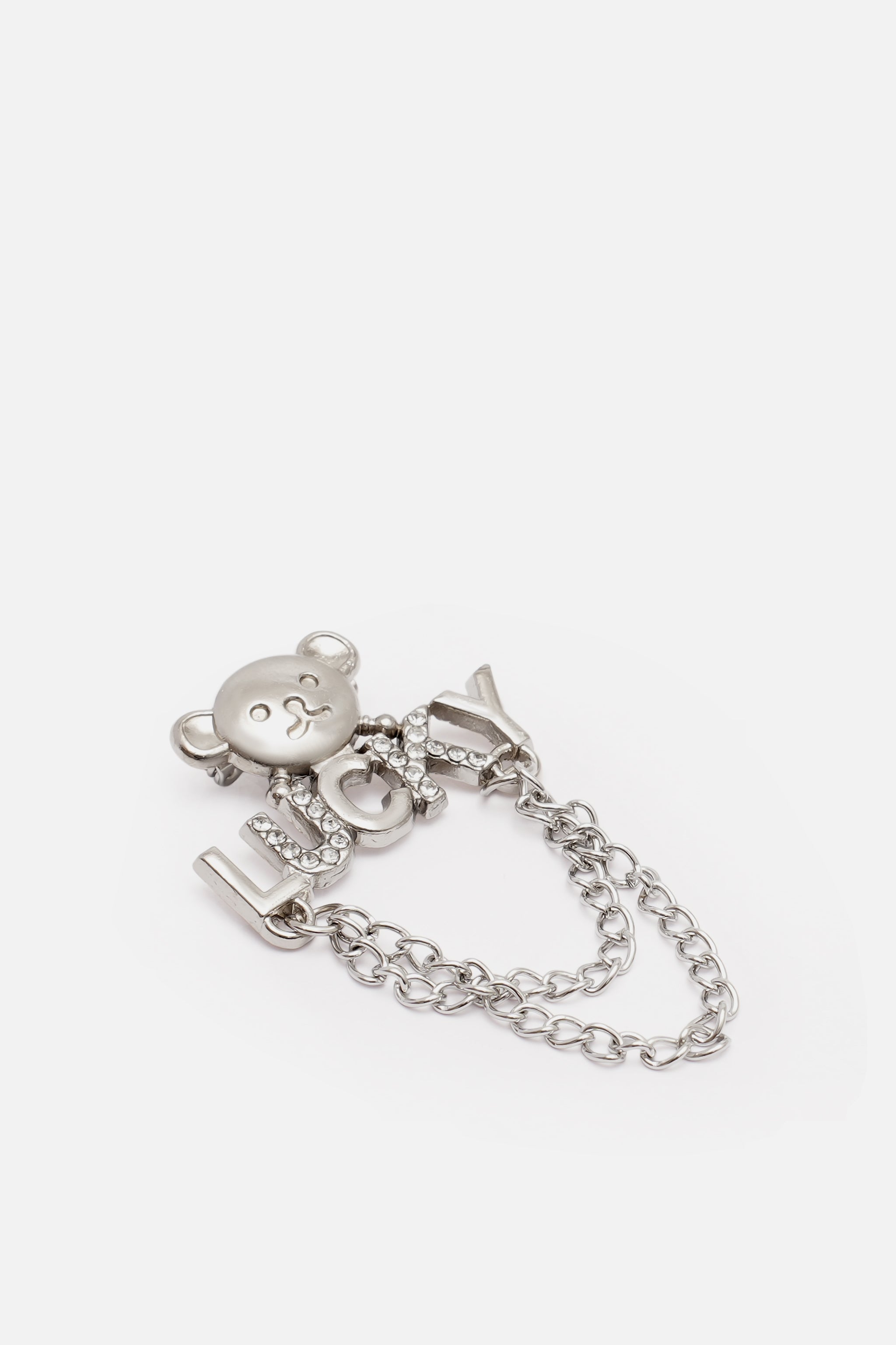 Lucky Yazılı Ayıcıklı Silver Zincirli Ayakkabı Aksesuarı