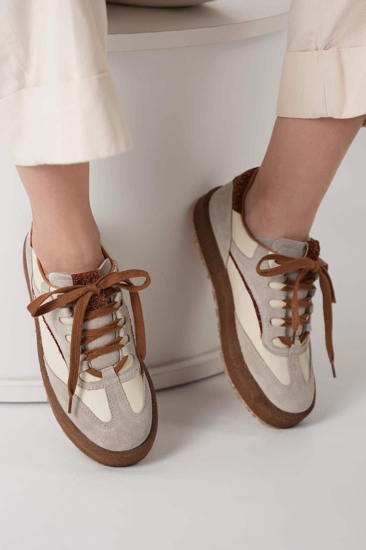 Rayn Kadın Bej Taba Gerçek Deri Sneaker