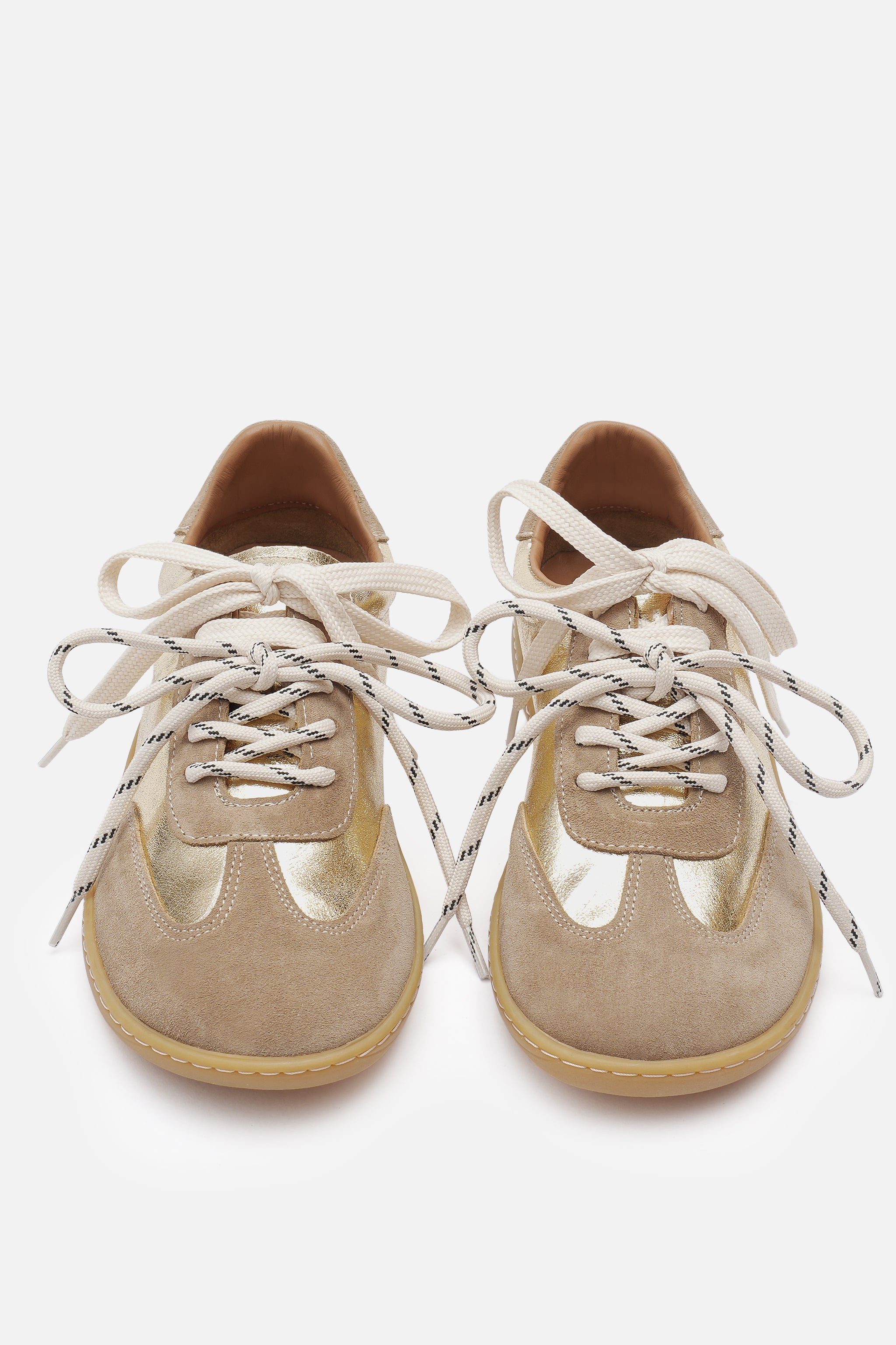 Miu Ballerina Kadın Çift Bağcıklı Hakiki Süet Deri Gold Vizon Sneaker