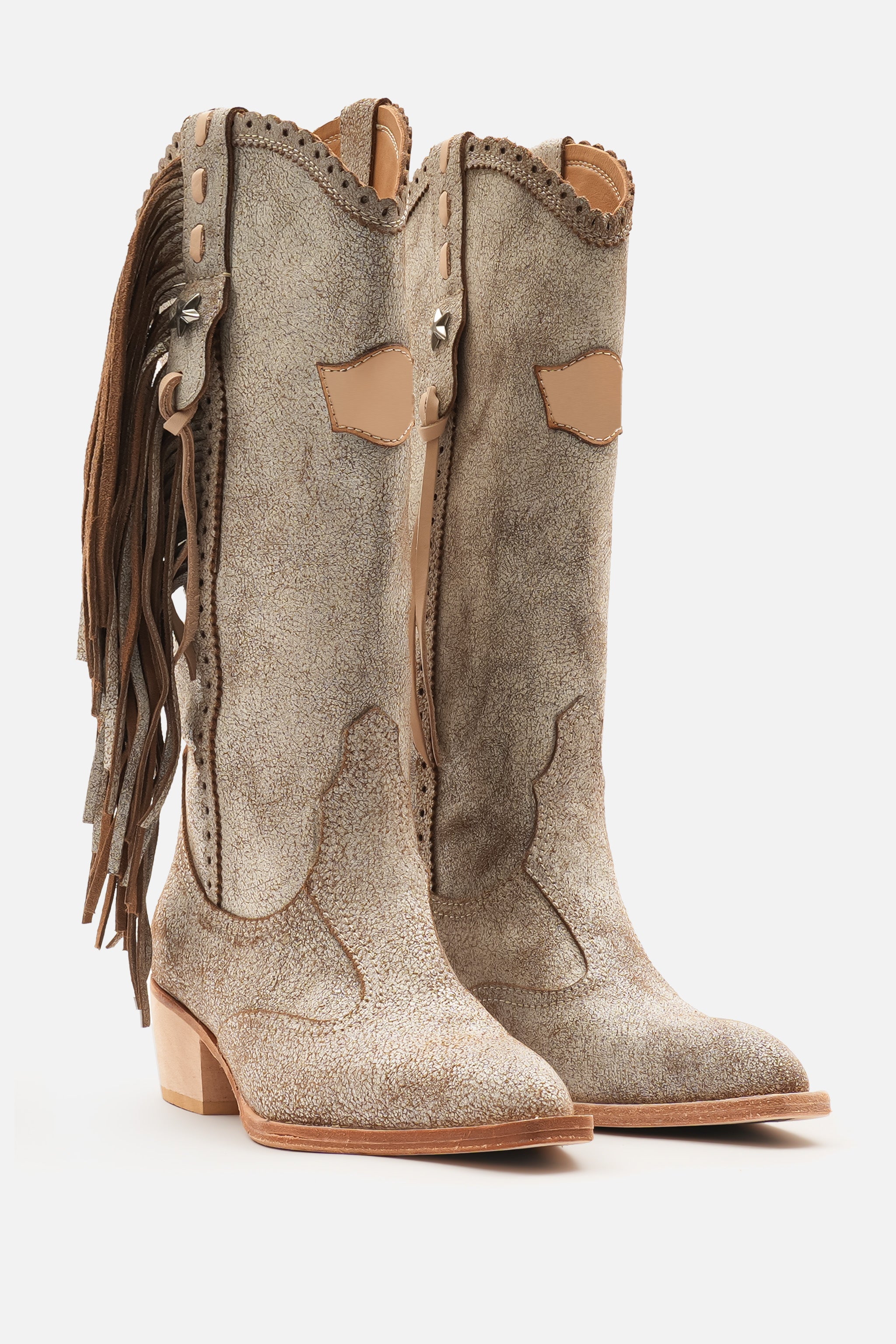 Sara Handgefertigte Echtleder Westernstiefelette aus Craxt-Rindleder mit Quasten und Köhlsohle