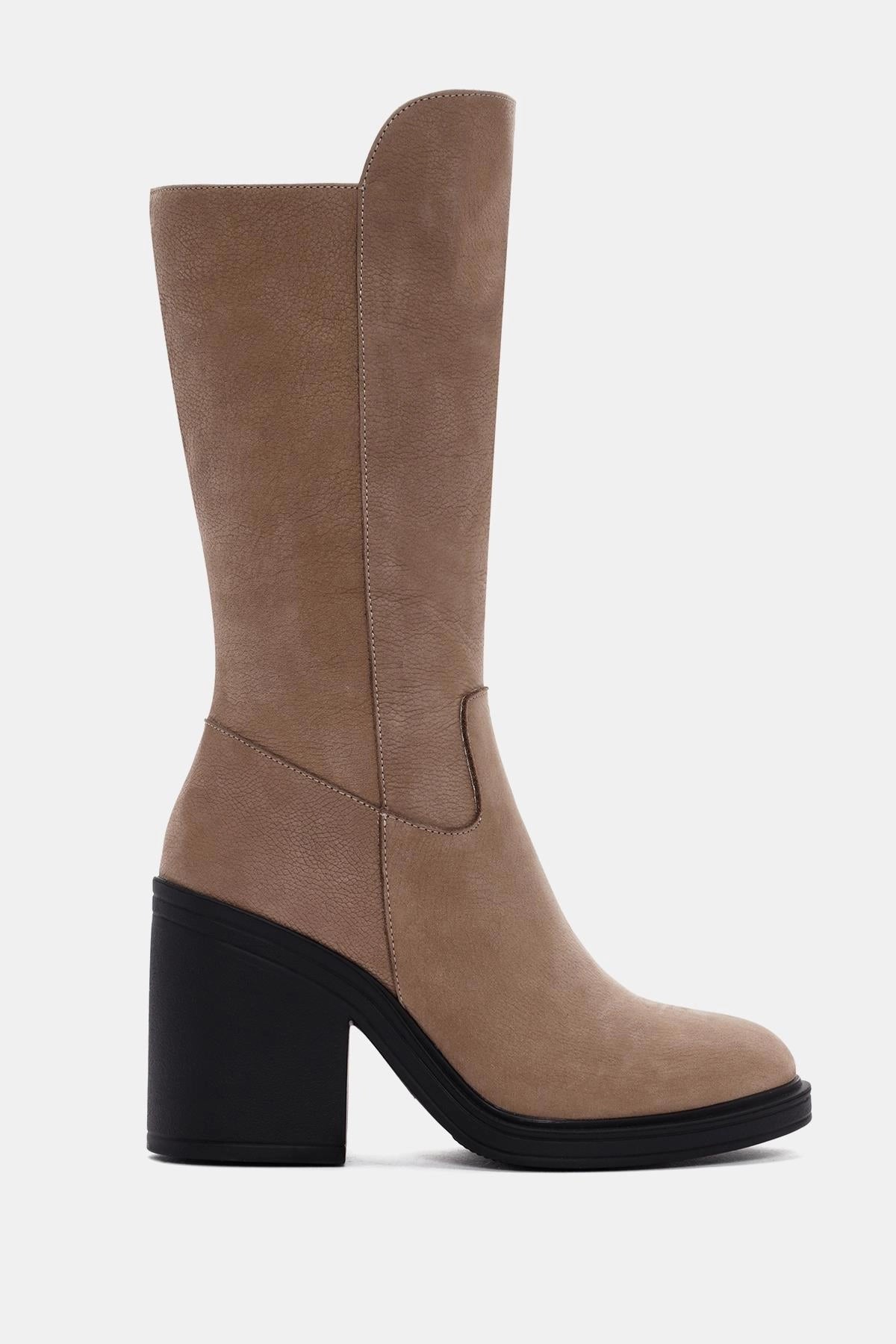 Lana Kadın Bej Gerçek Deri Topuklu Çizme