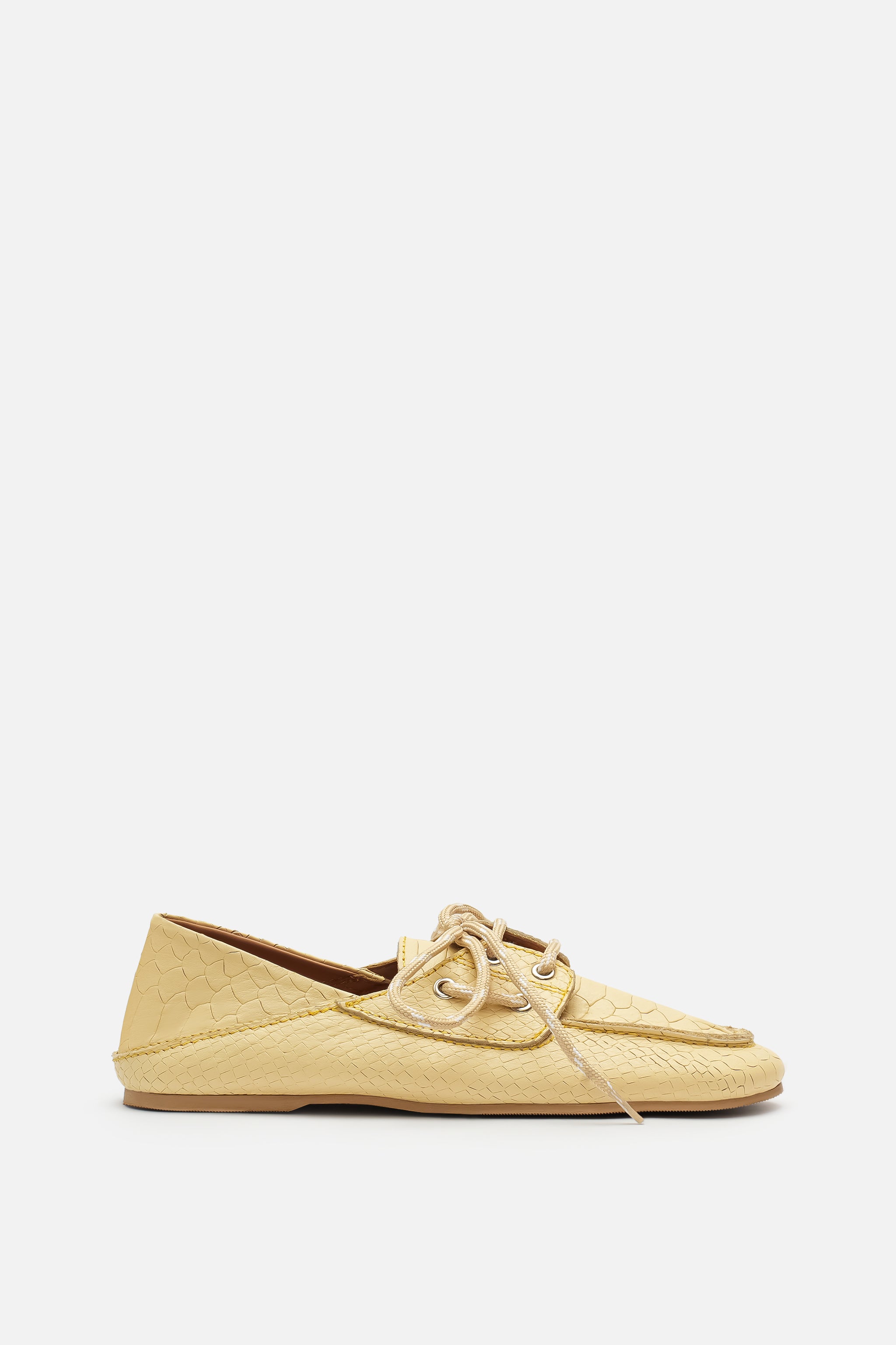 Croco Lace Up Hakiki Deri Butter Yellow Makosen