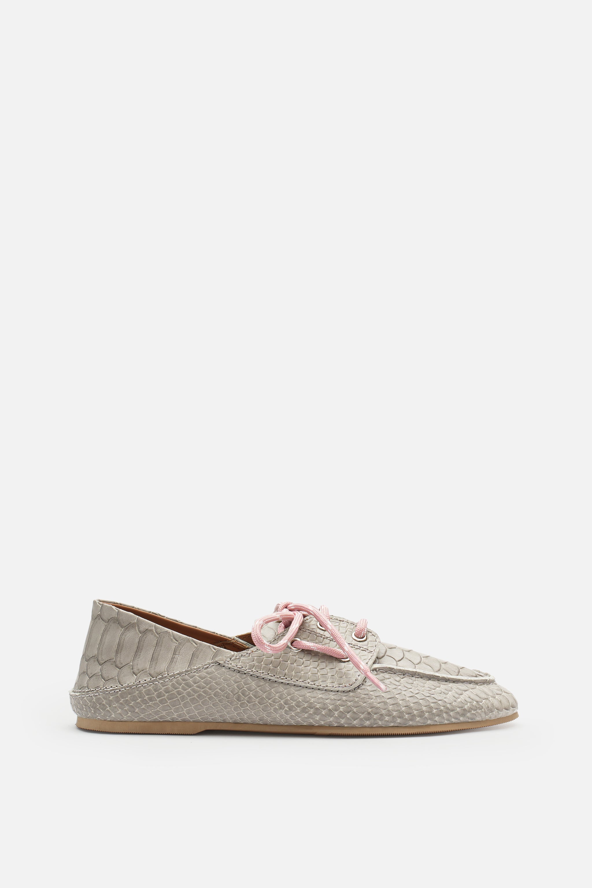 Croco Lace Up Hakiki Deri Gray Makosen