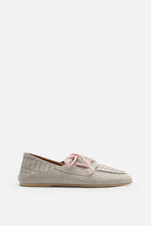 Croco Lace Up Hakiki Deri Gray Makosen