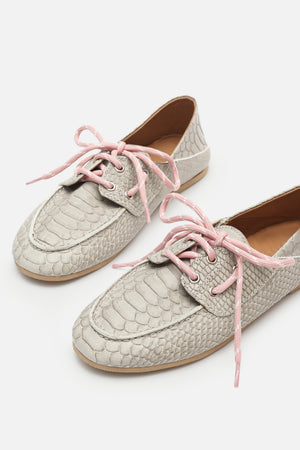 Croco Lace Up Hakiki Deri Gray Makosen