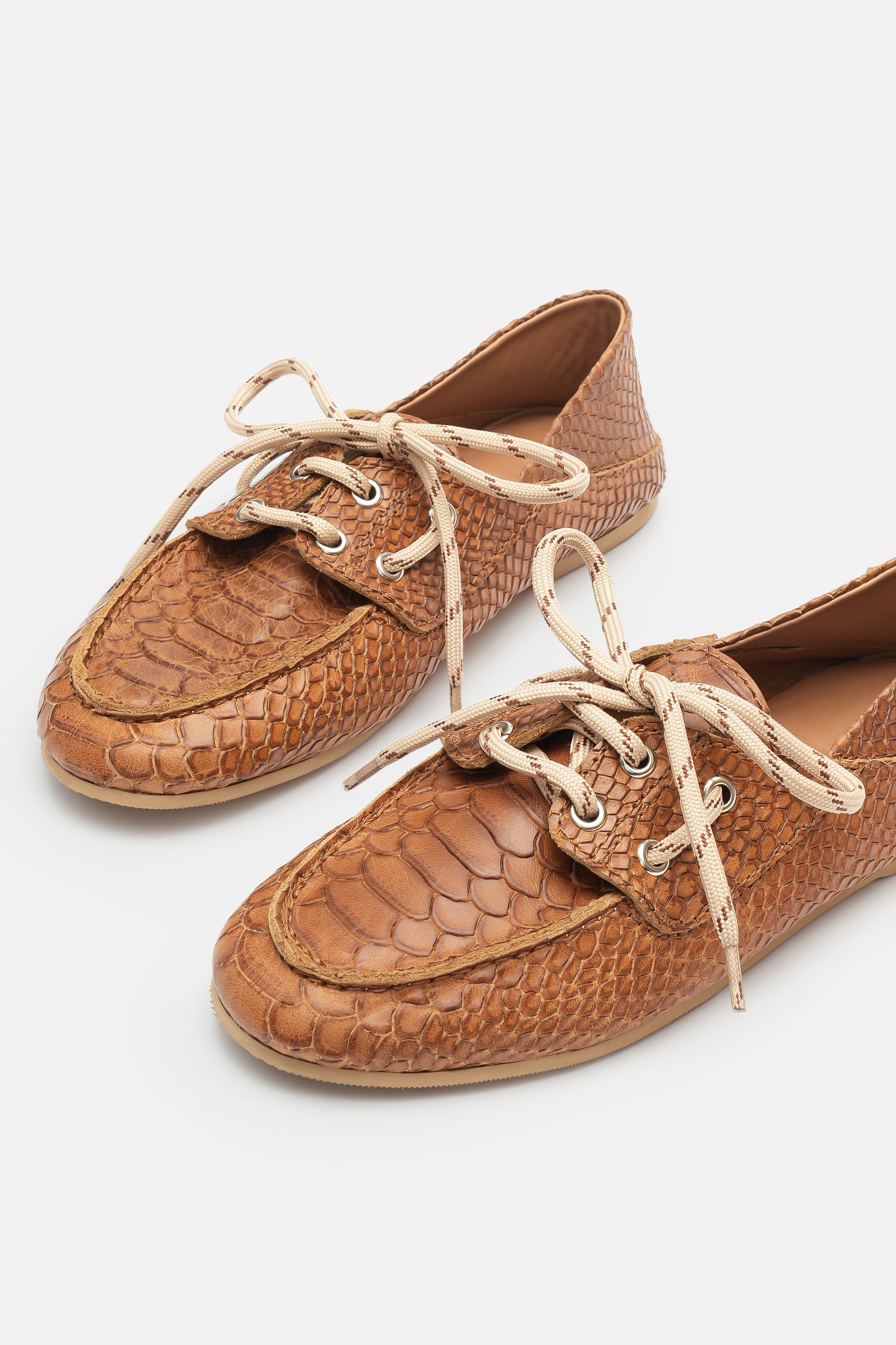 Croco Lace Up Hakiki Deri Butter Yellow Makosen