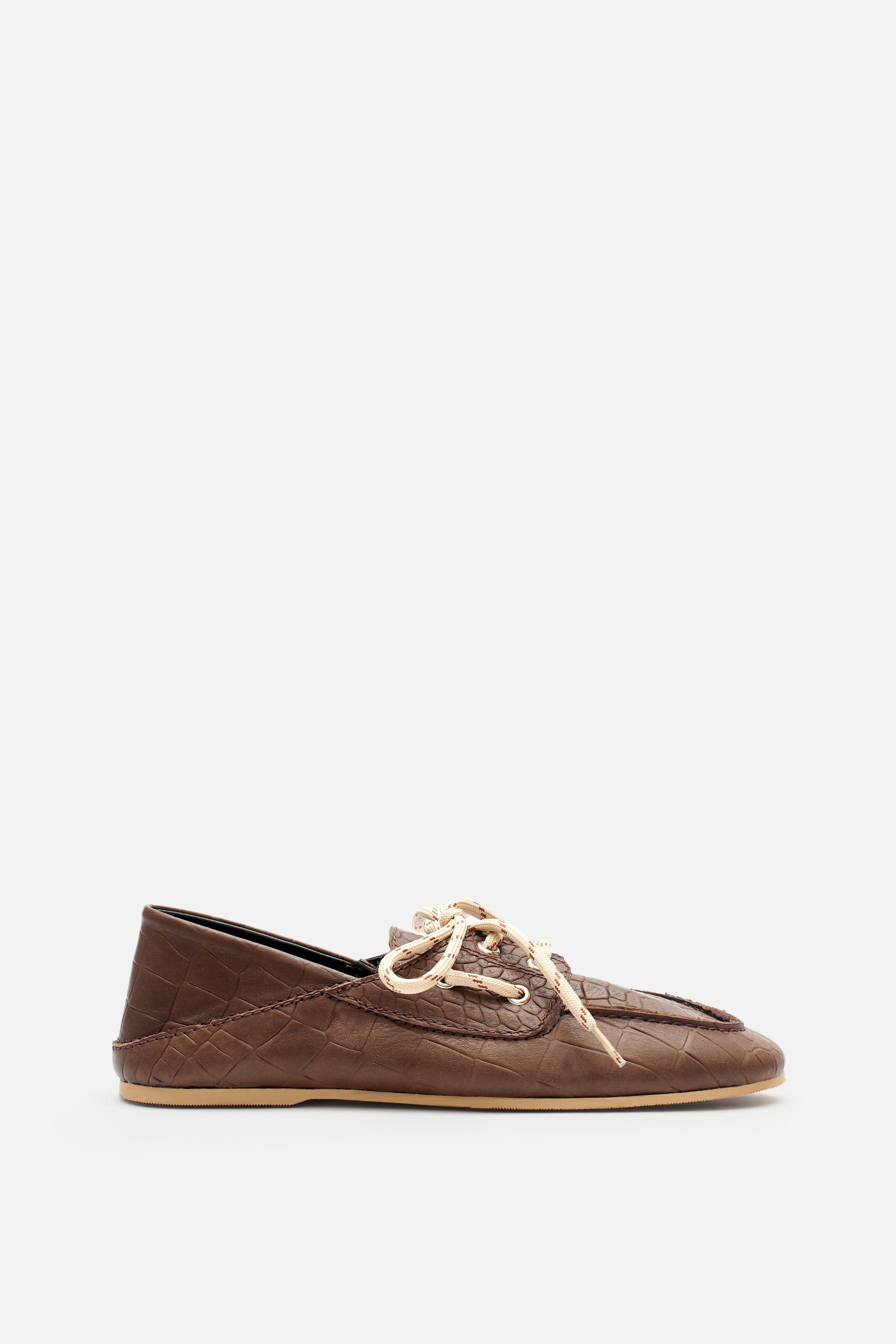 Croco Lace Up Hakiki Deri Butter Yellow Makosen