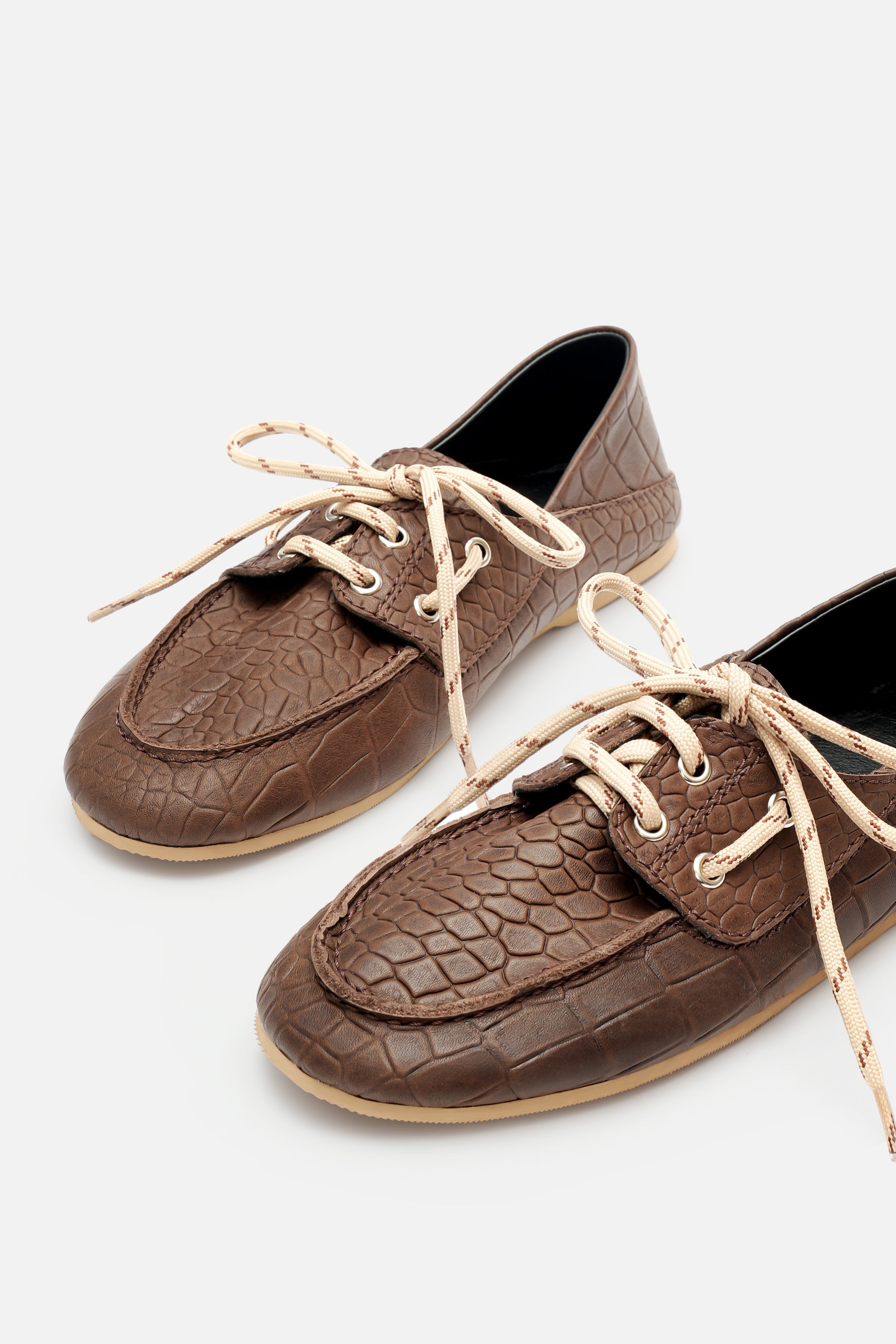 Croco Lace Up Hakiki Deri Butter Yellow Makosen