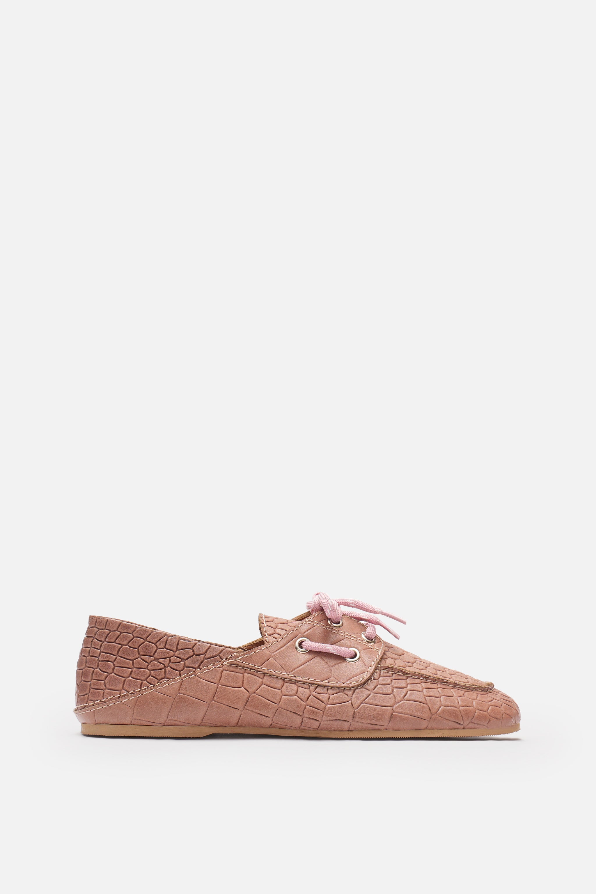 Croco Lace Up Hakiki Deri Pudra Croco Makosen