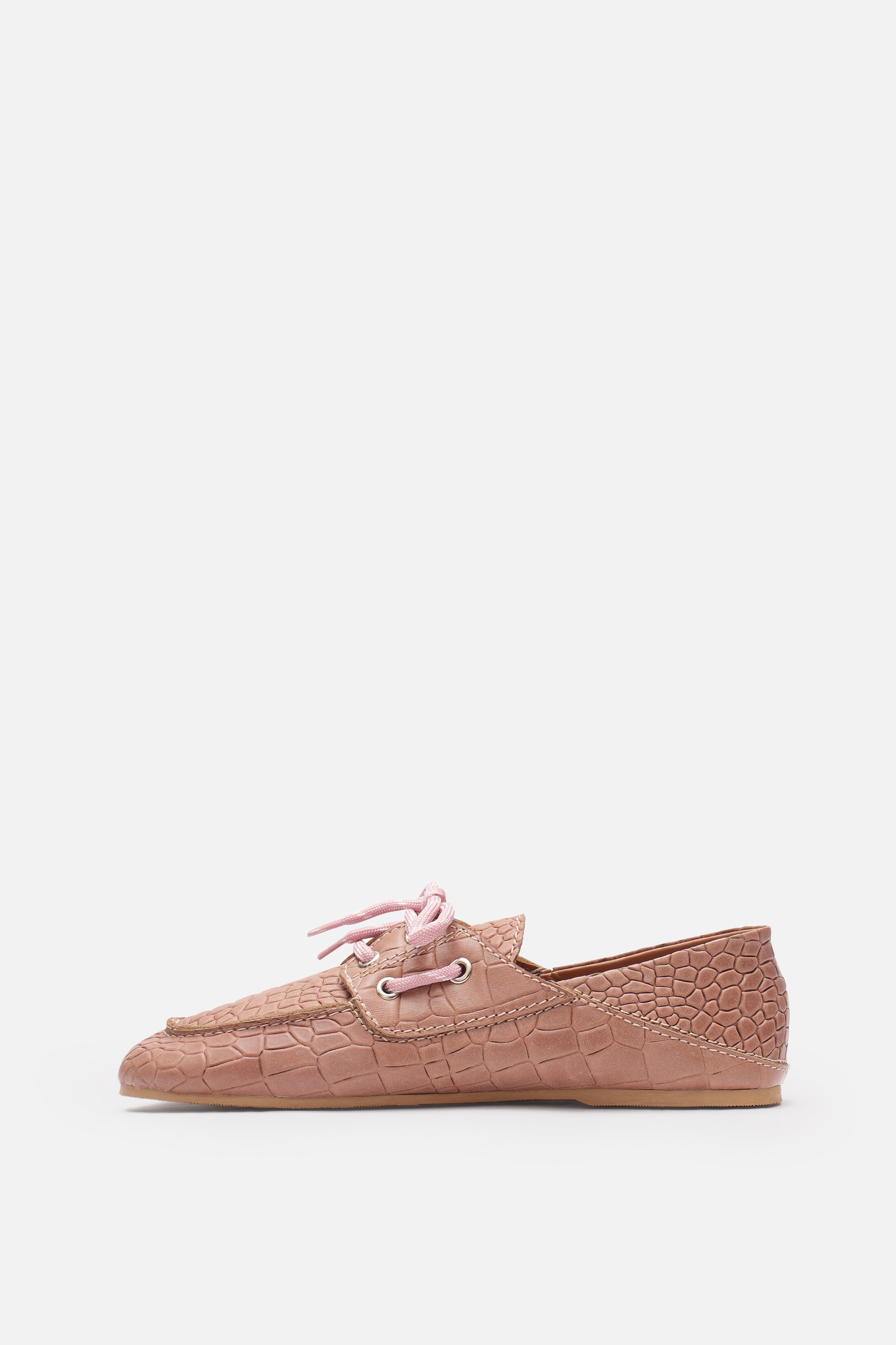 Croco Lace Up Hakiki Deri Pudra Croco Makosen
