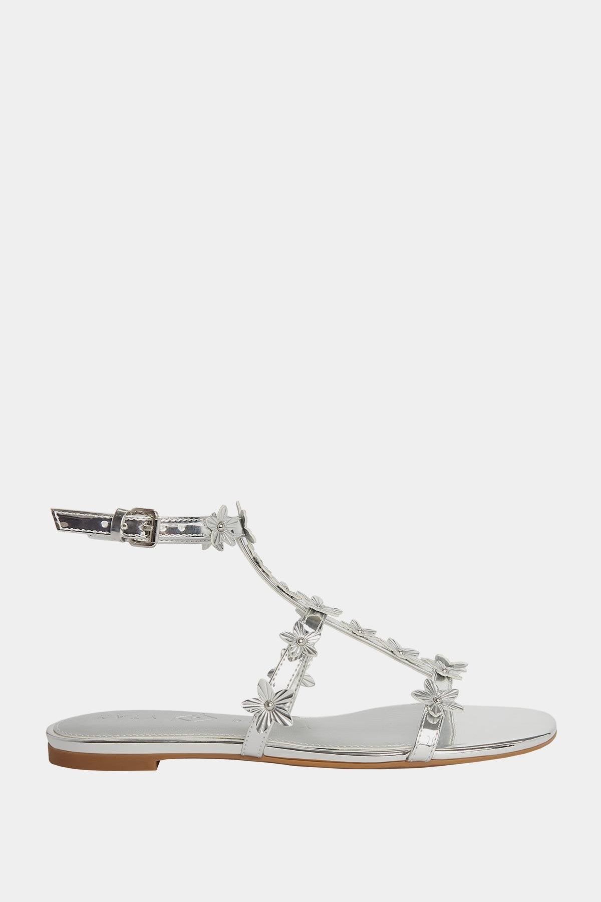 The Halie Gladiator Kadın Gümüş  Çiçekli Sandalet