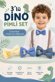3'lü Dino Pimli Çocuk Papyon Seti