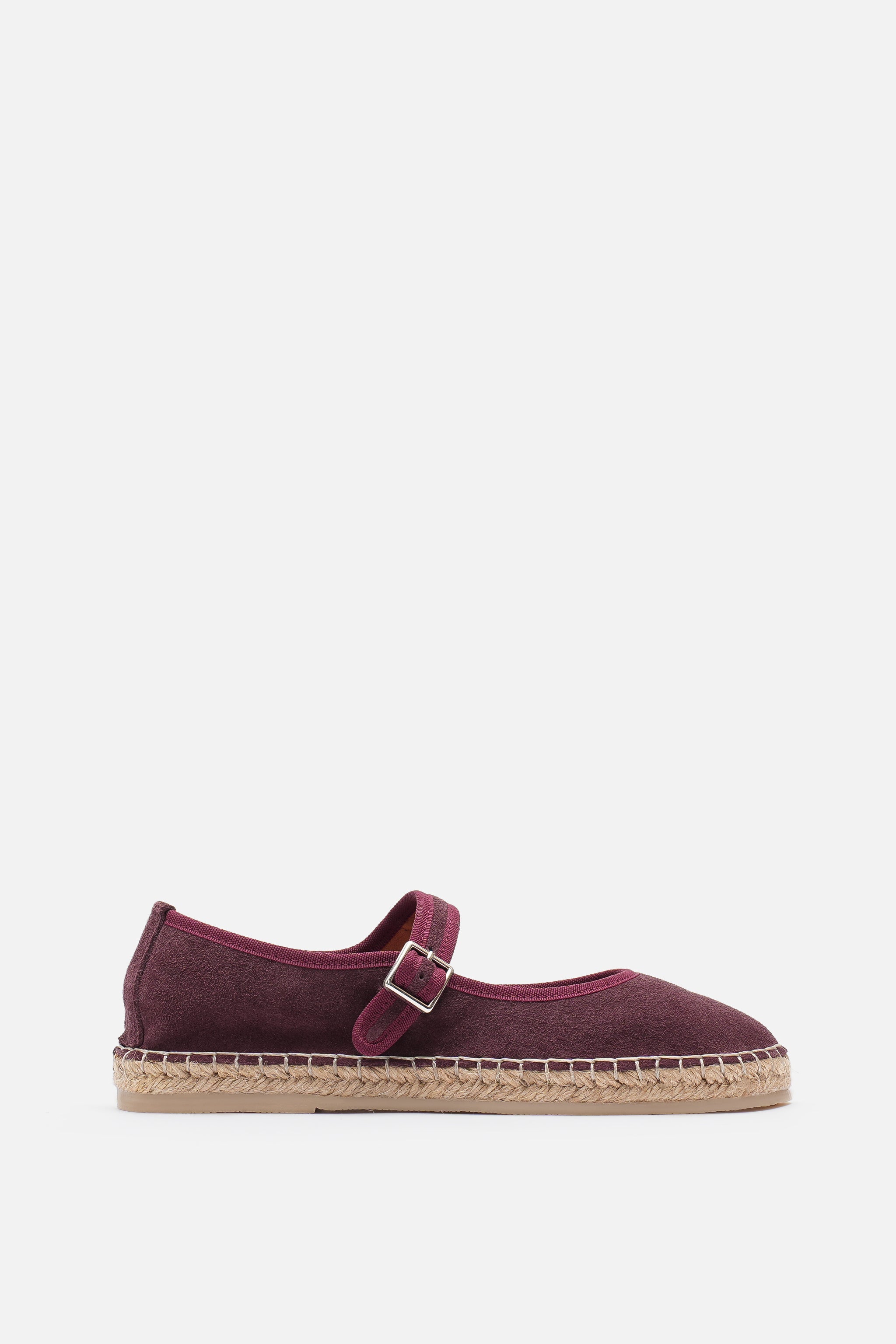 Flabelus Mary Jane Hakiki Deri Bordo Süet Espadril