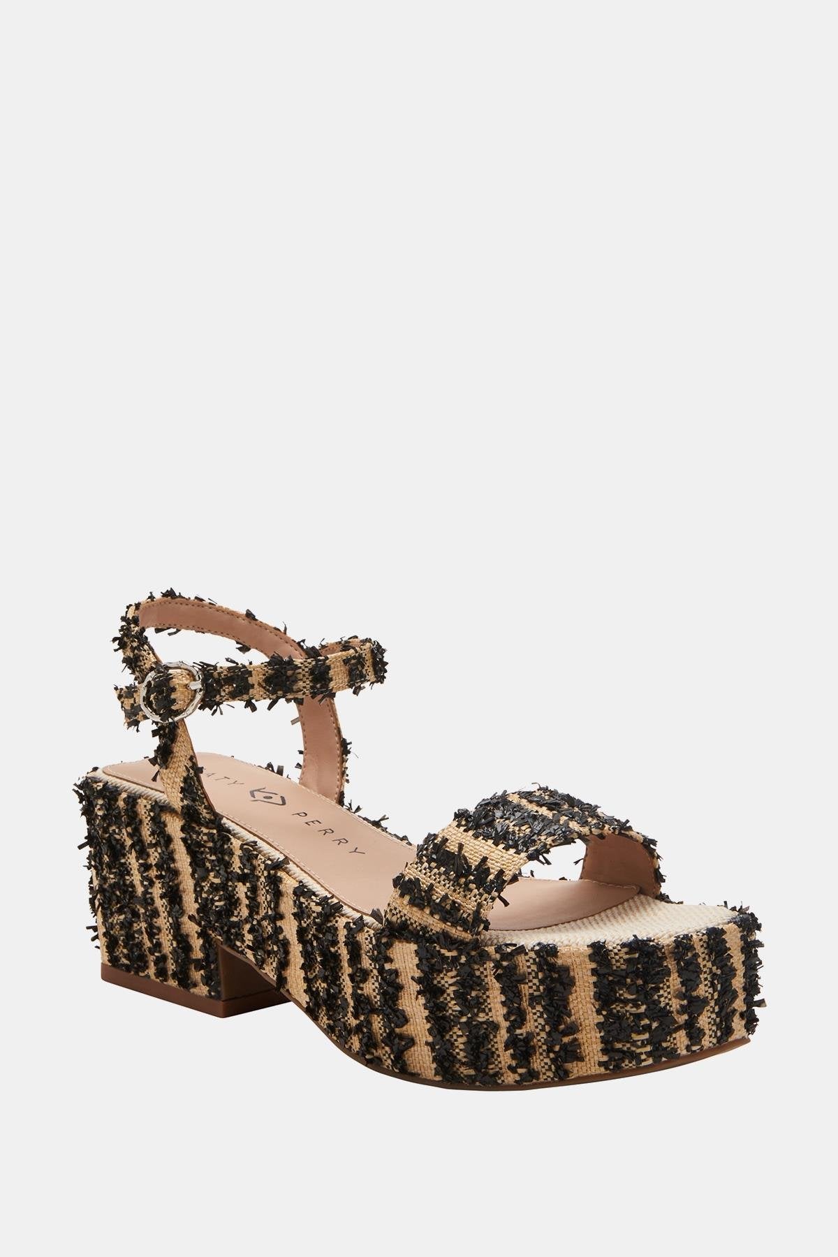 The Busy Bee Kadın Siyah Hasır Platform Topuklu Sandalet