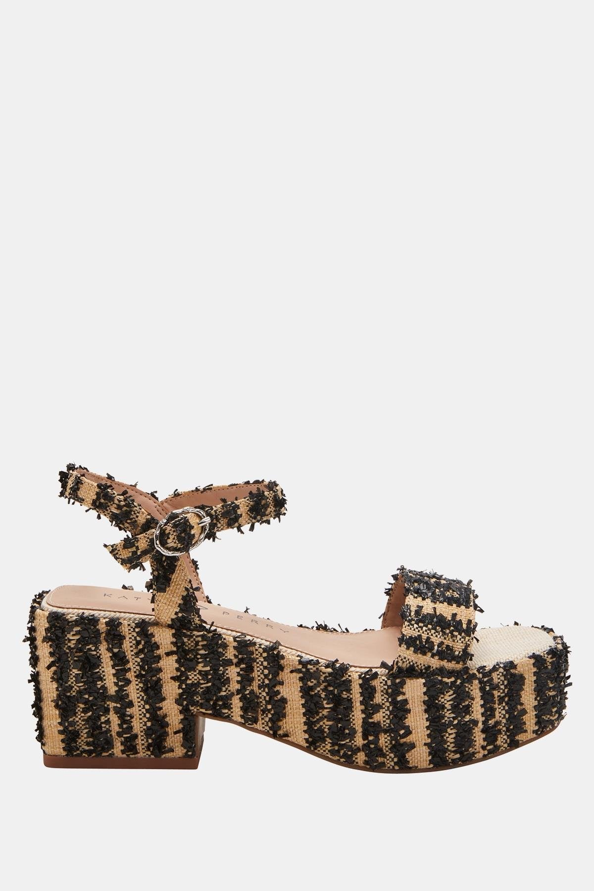 The Busy Bee Kadın Siyah Hasır Platform Topuklu Sandalet