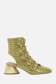 The Clarra Buckle Kadın Olive Croco Topuklu Tasarım Ayakkabı