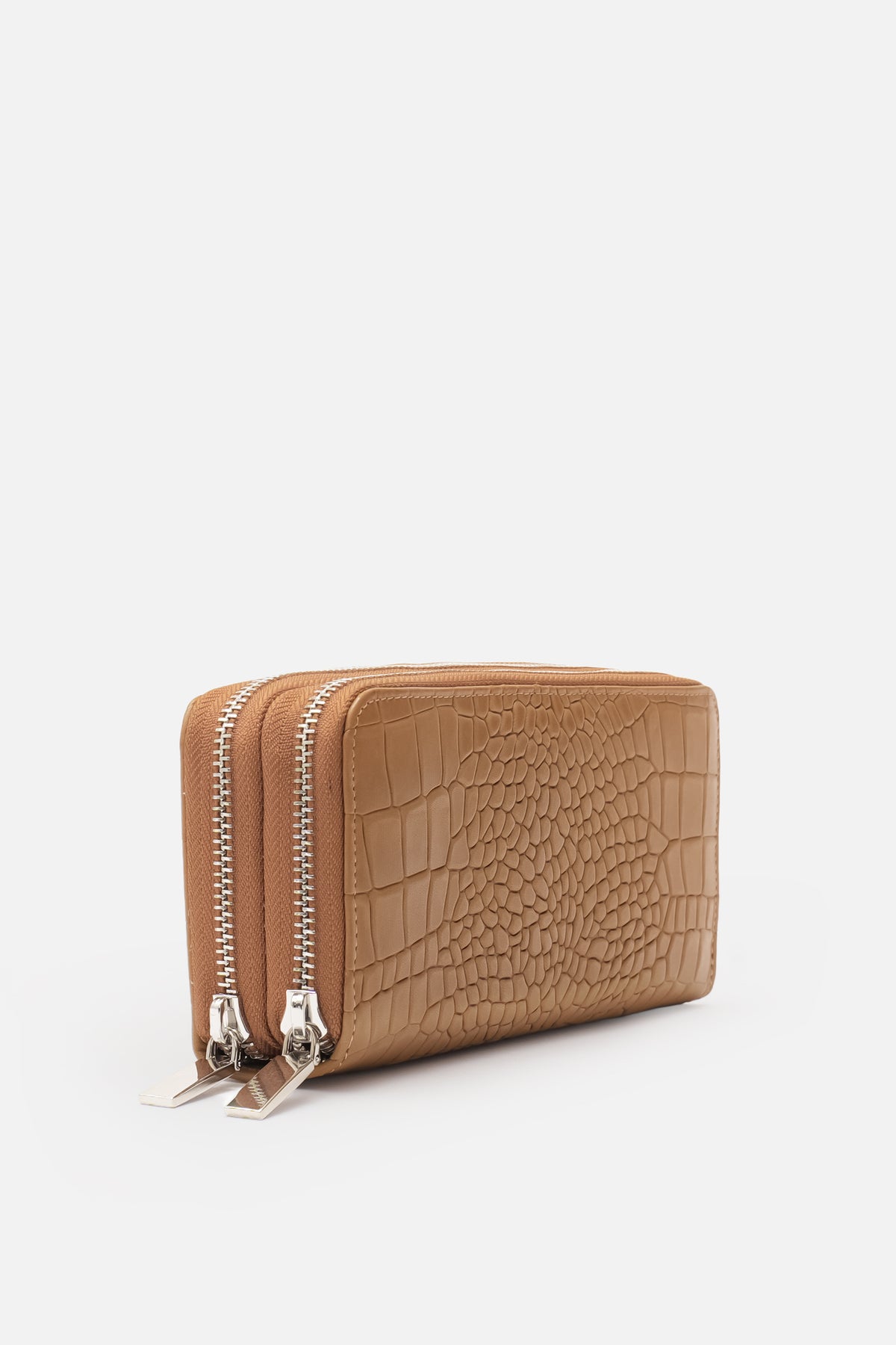 Lina Hakiki Deri Croco Portföy Camel El Çantası Çift Fermuarlı Model