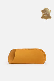 جراب نظارات Tangerine Glow مصنوع يدويًا من الجلد الطبيعي 100% بنقشة جلدية ولون أصفر
