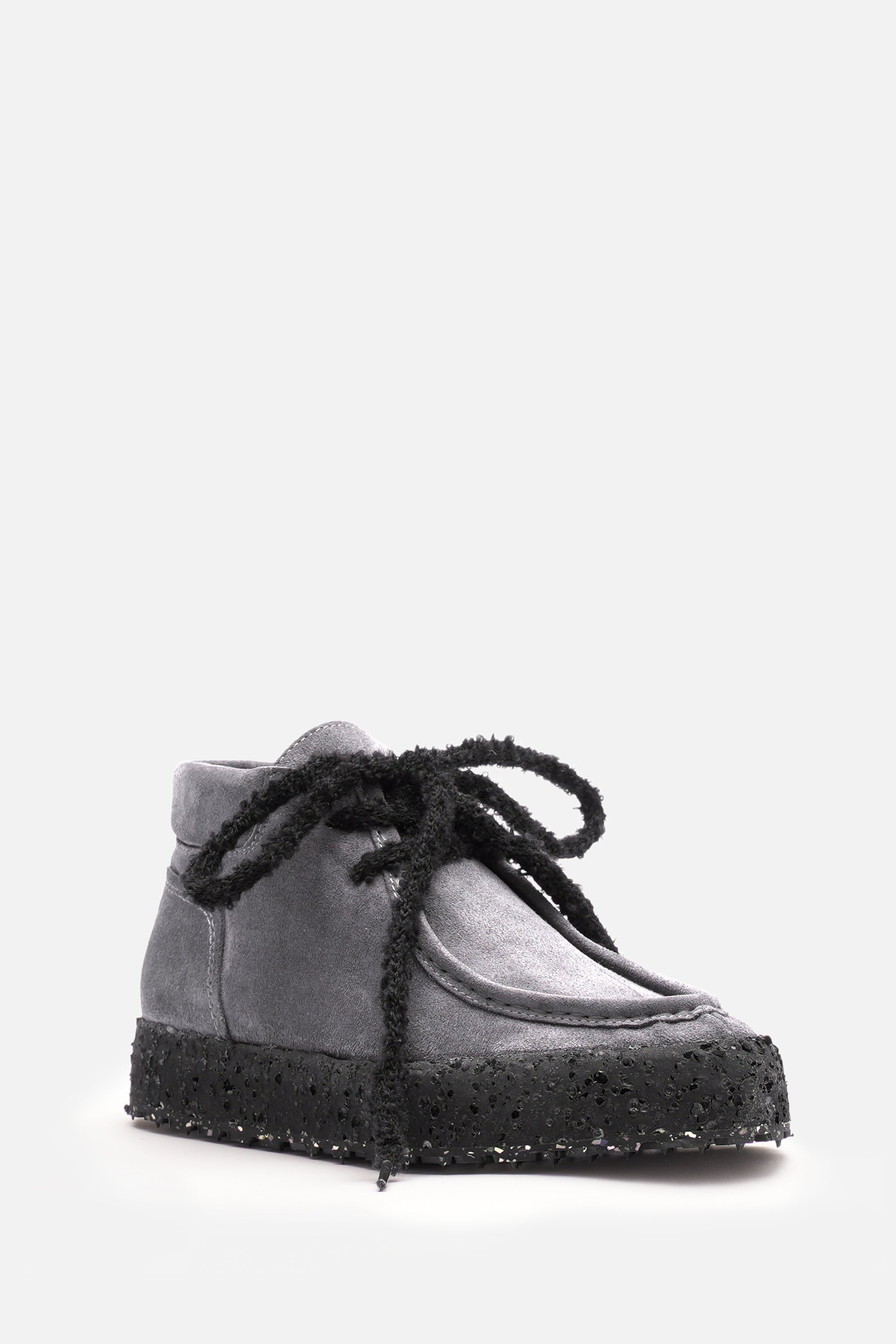 Bold Mid Hakiki Deri Gri Süet Siyah Bağcıklı Yarım Bot