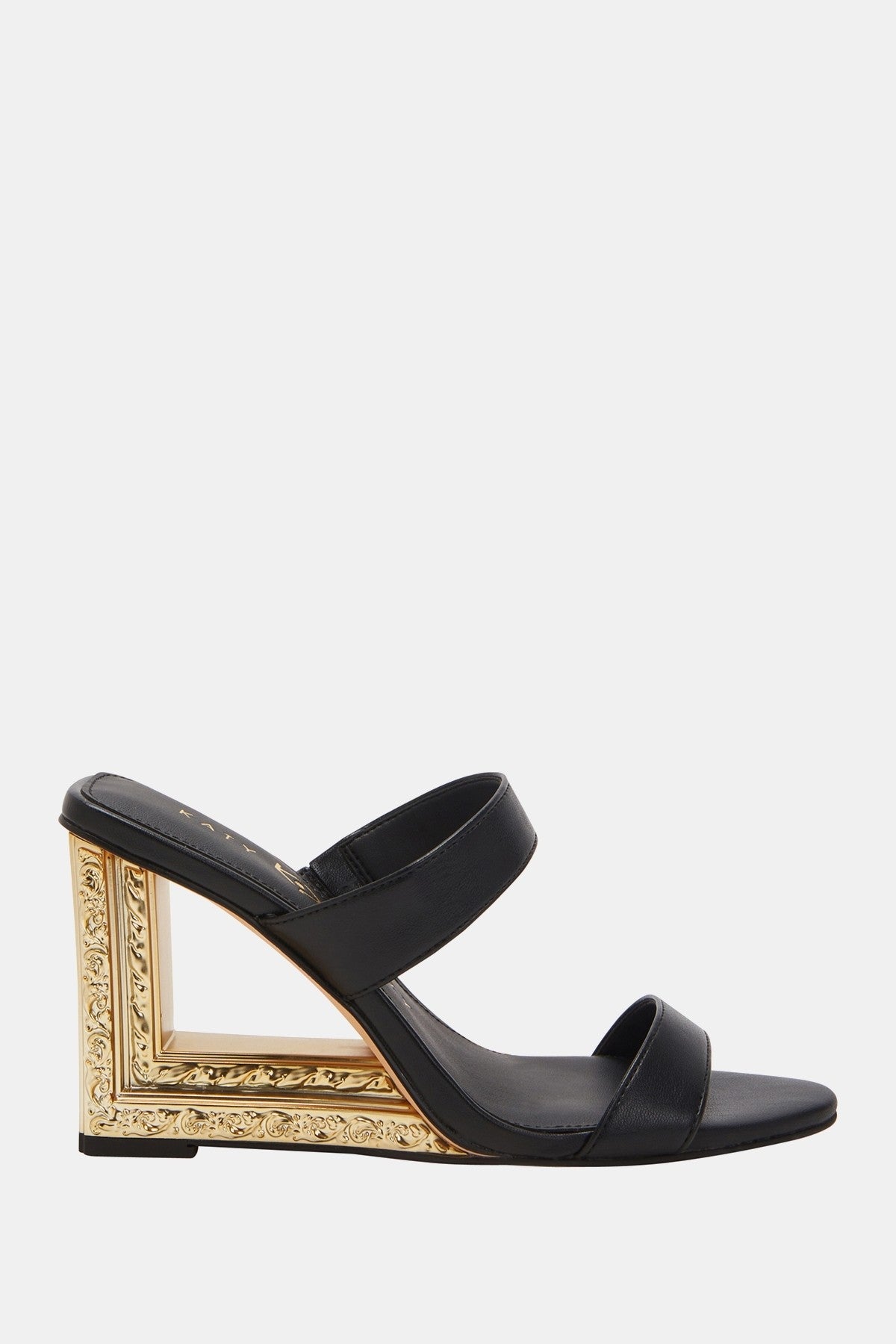The Framing Kadın Siyah İki Bantlı Altın Dolgu Topuklu Sandalet