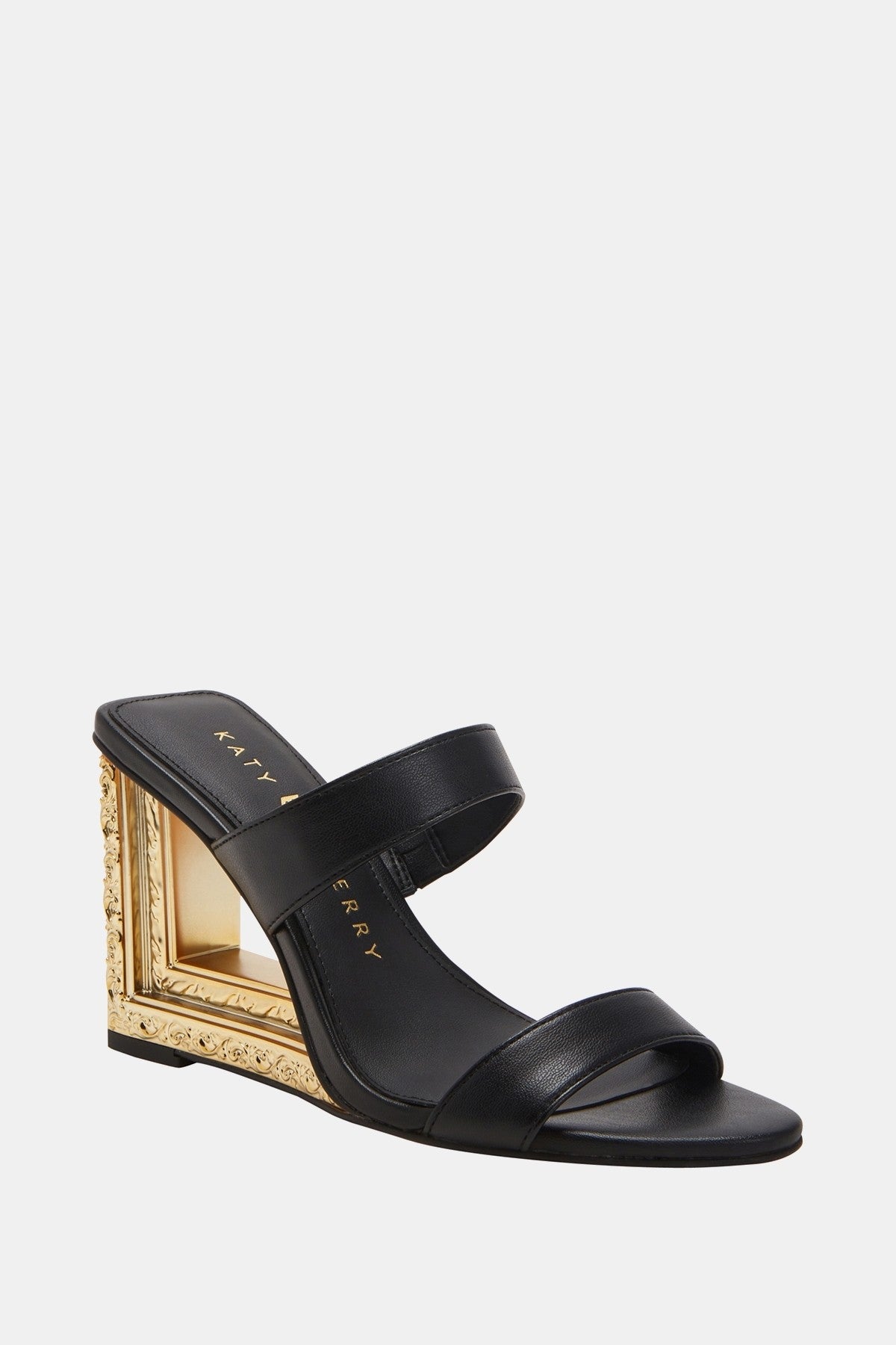 The Framing Kadın Siyah İki Bantlı Altın Dolgu Topuklu Sandalet