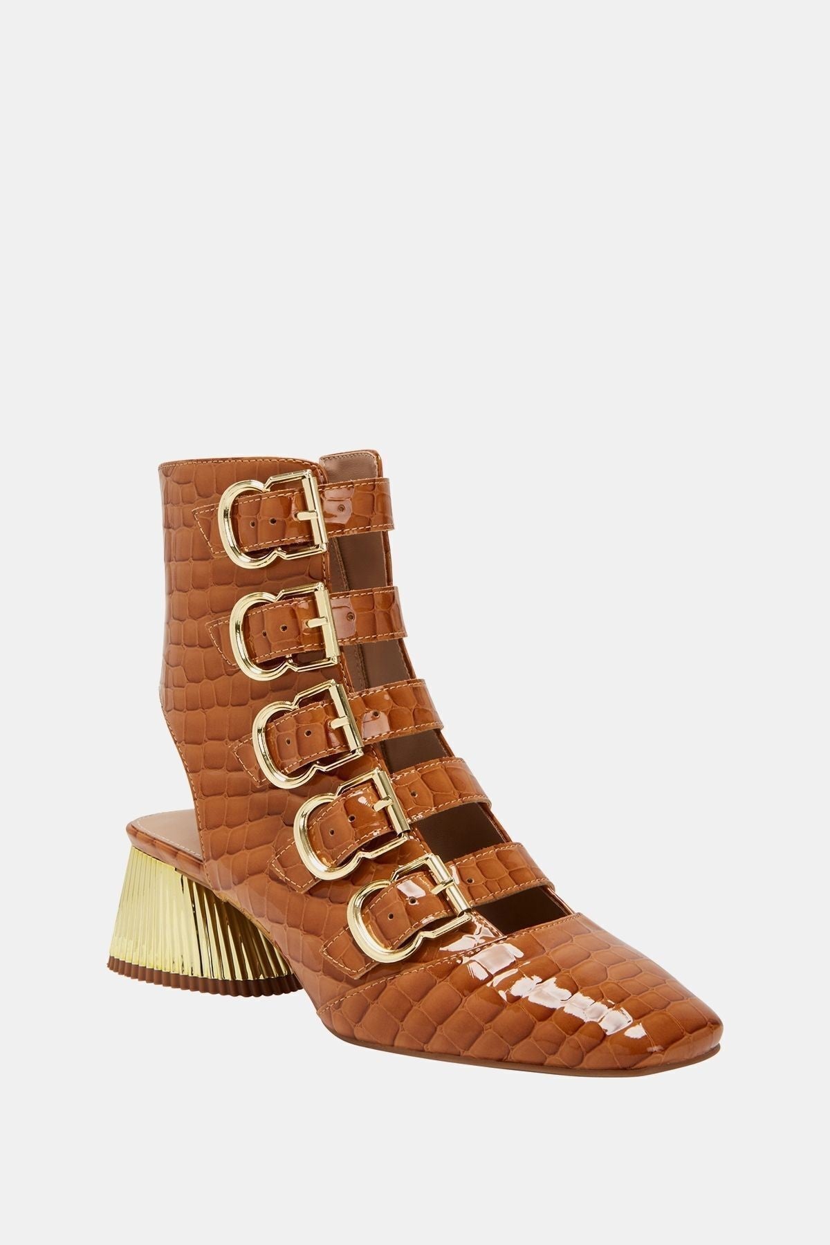 The Clarra Buckle Kadın Taba Croco Topuklu Tasarım Ayakkabı