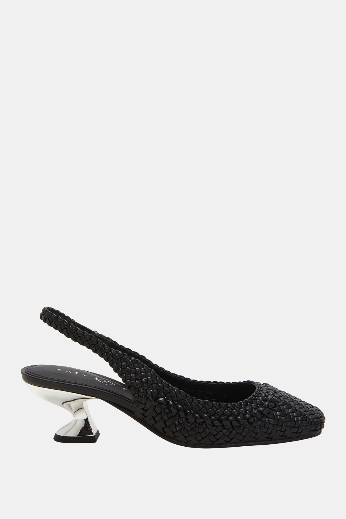 The Laterr Woven Kadın Siyah Hasır Metal Topuklu Ayakkabı
