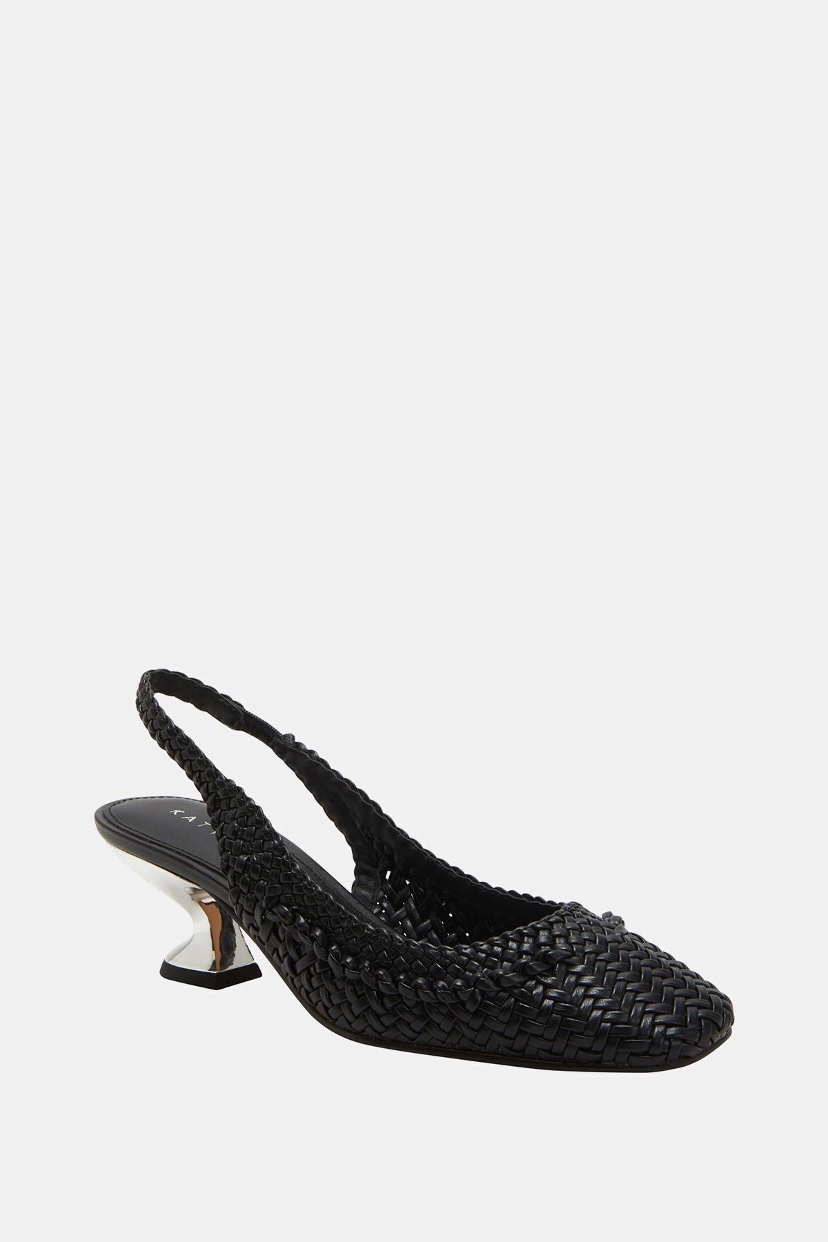 The Laterr Woven Kadın Siyah Hasır Metal Topuklu Ayakkabı