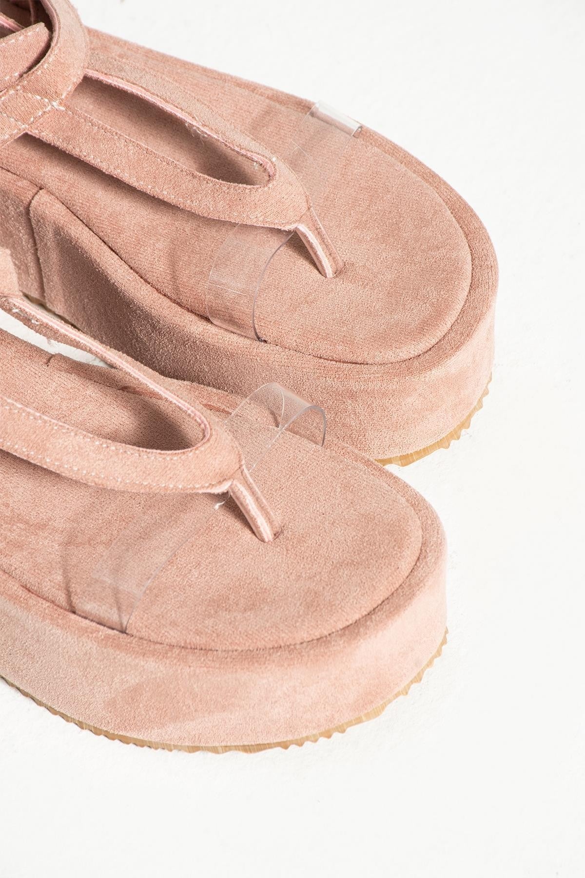 Reval Damen Puderfarbene Zehensteg-Sandalen aus Wildleder