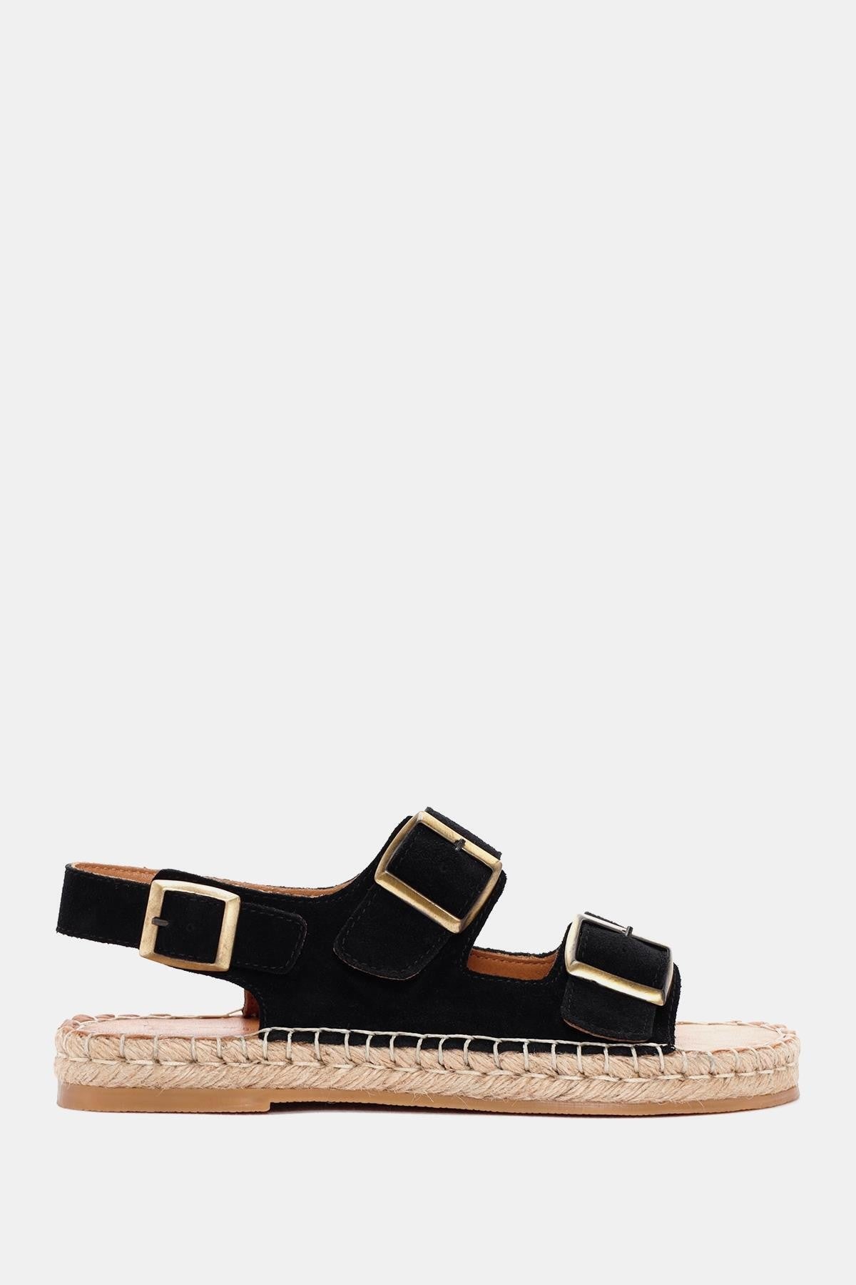 Mary Kadın Siyah Gerçek Süet Deri Espadril Sandalet
