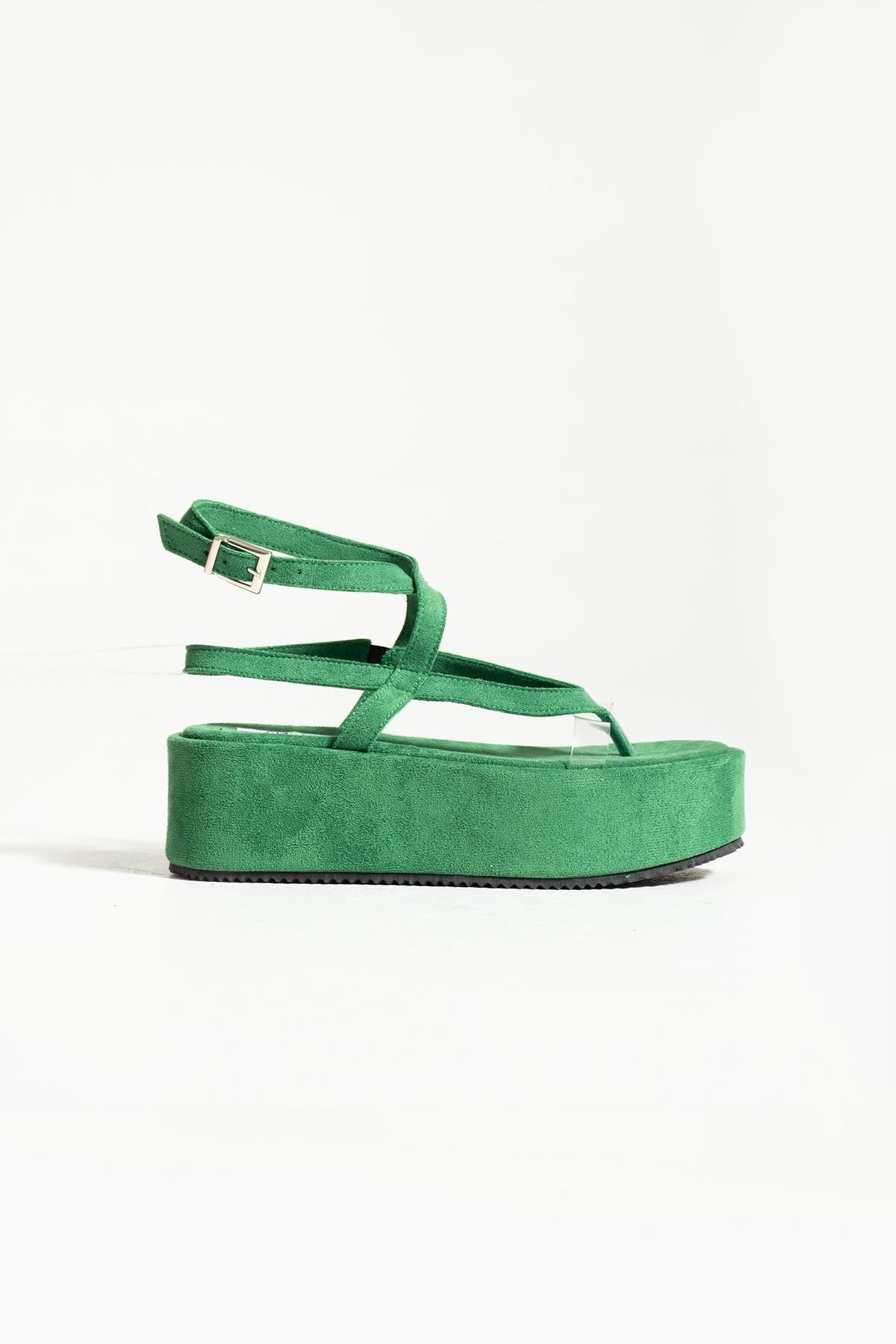 Reval Damen Grüne Veloursleder-Zehensandalen