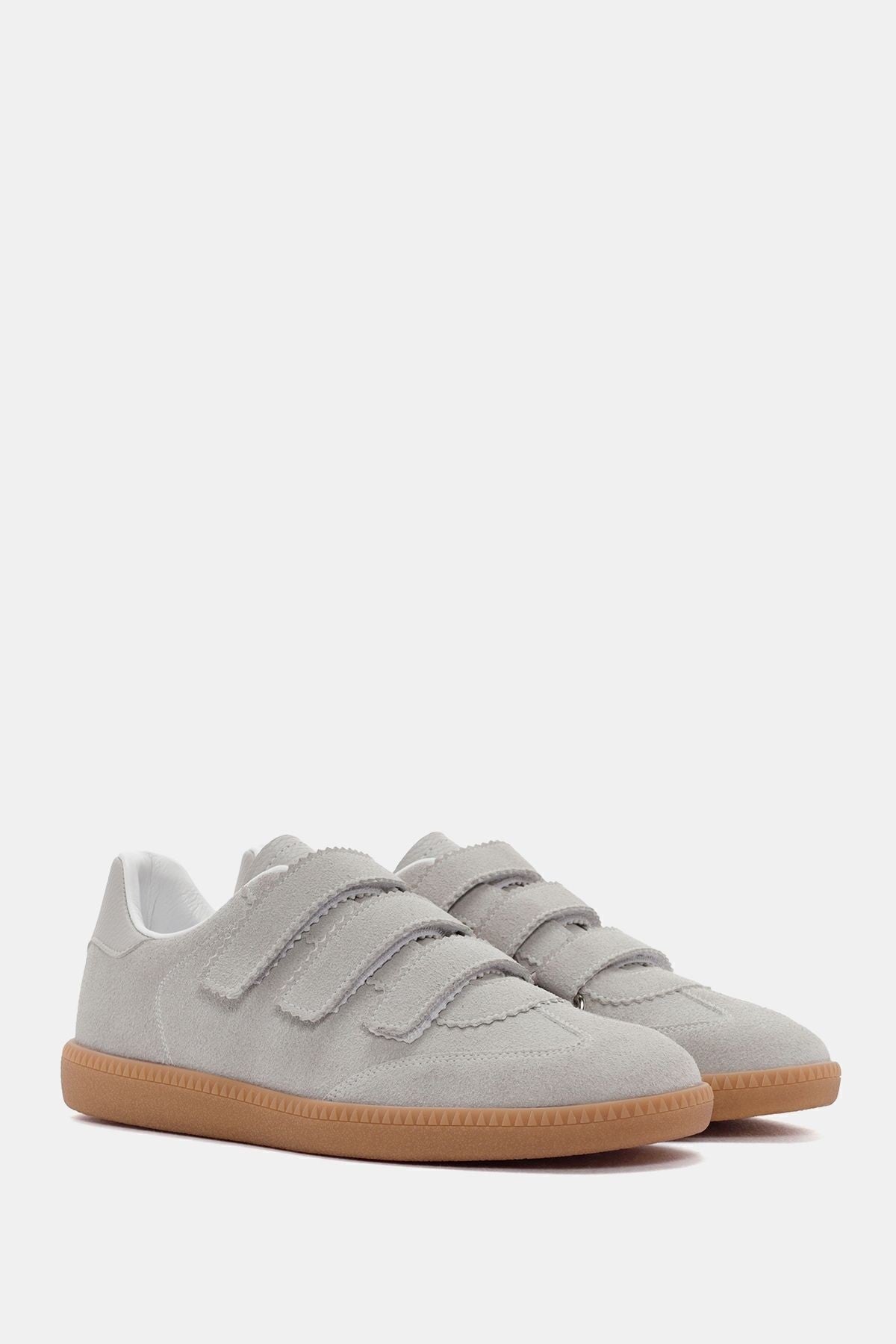 Knola Kadın Gri Gerçek Süet Deri Bantlı Sneaker