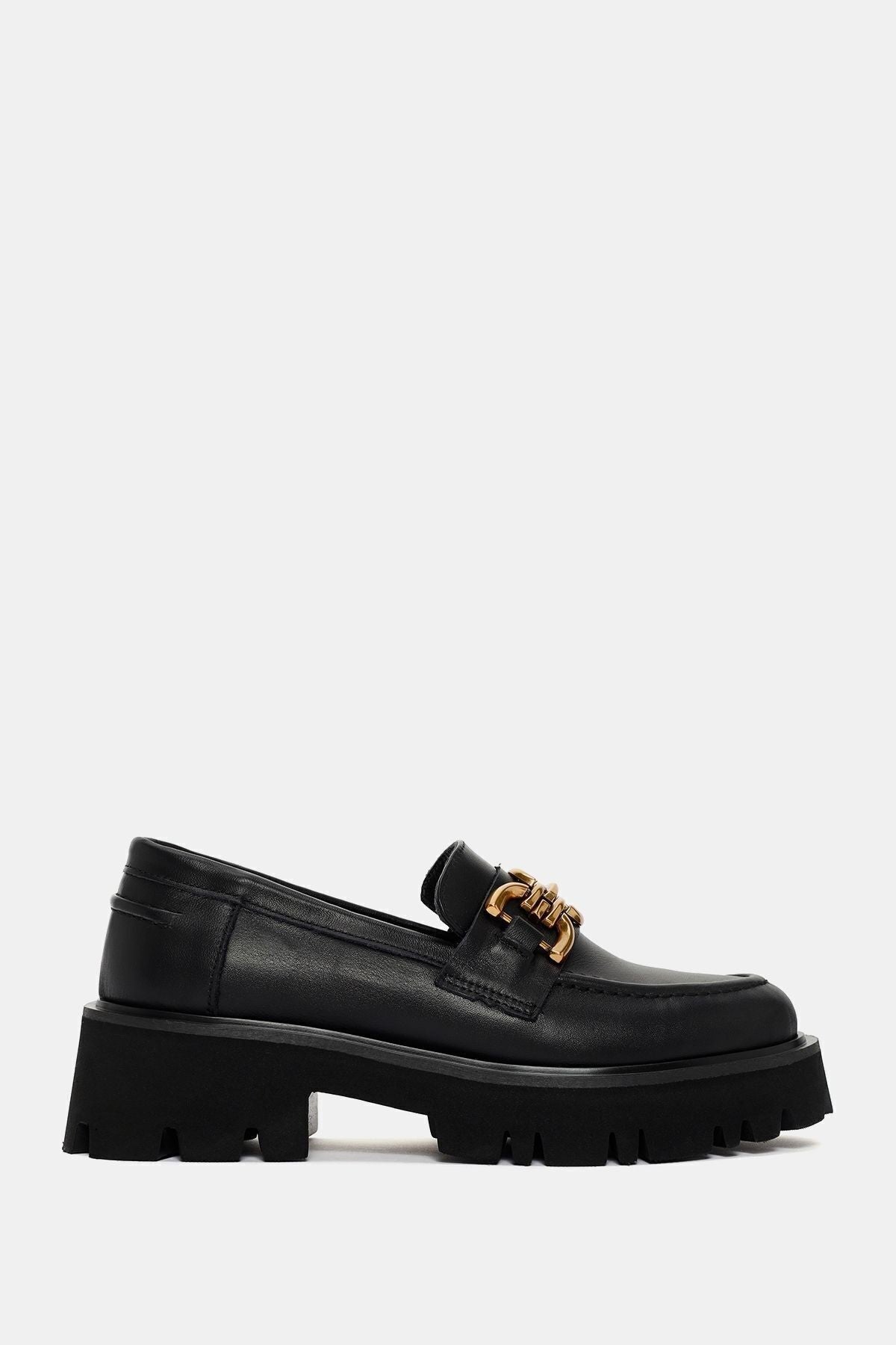 Wance Damen Schwarzer Loafer aus echtem Leder mit Schnalle