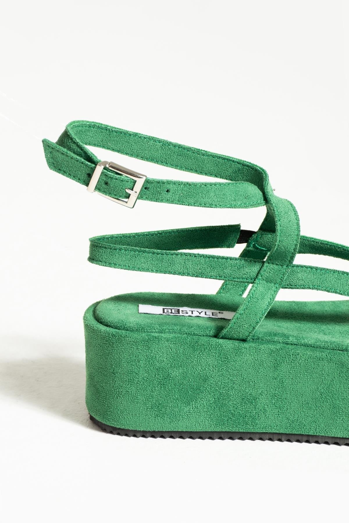 Reval Damen Grüne Veloursleder-Zehensandalen