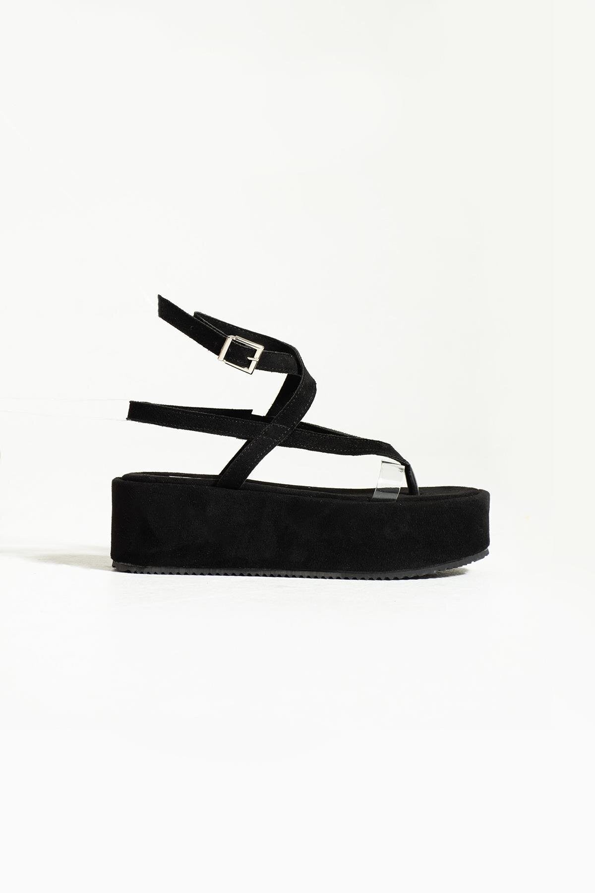 Reval Damen Zehensteg-Sandalen aus schwarzem Wildleder