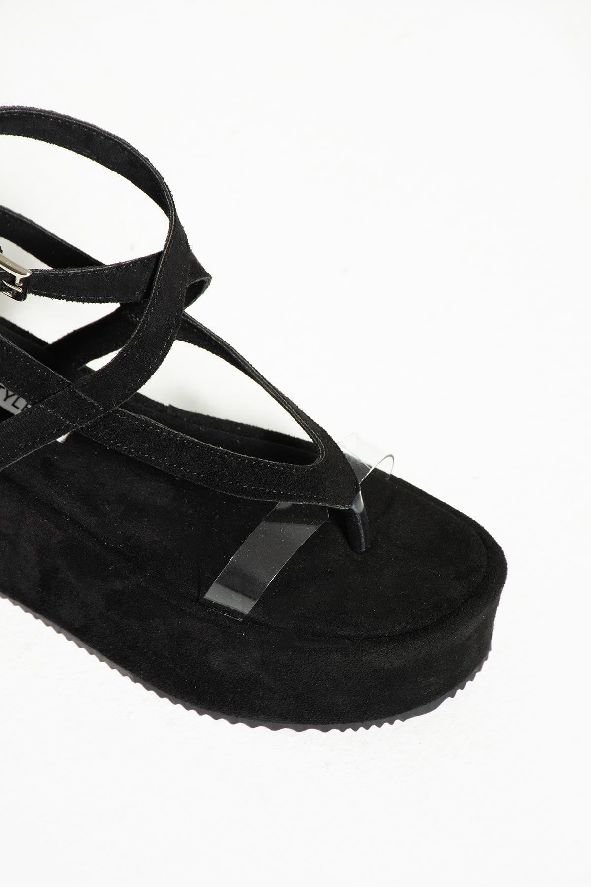 Reval Damen Zehensteg-Sandalen aus schwarzem Wildleder