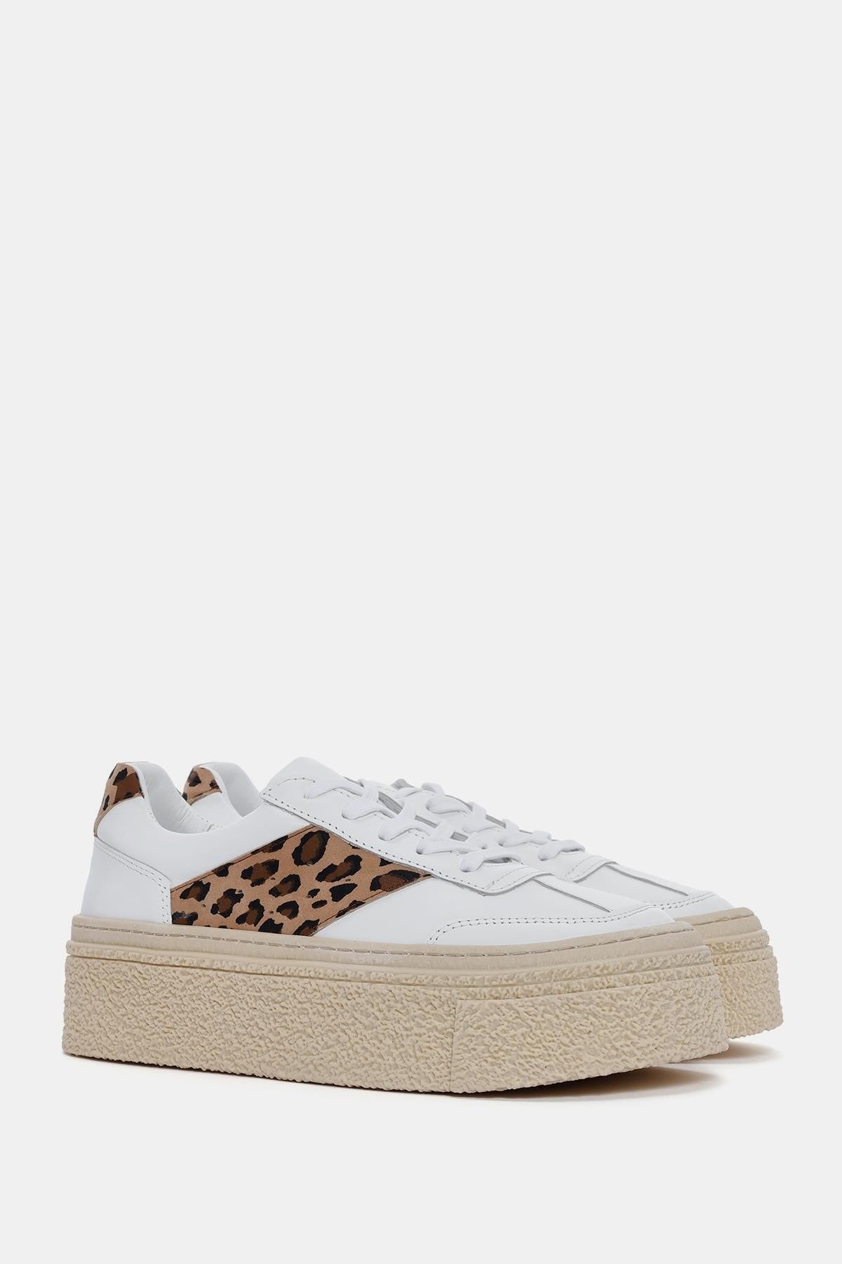 Alves Kadın Beyaz Leopar Gerçek Deri Sneaker