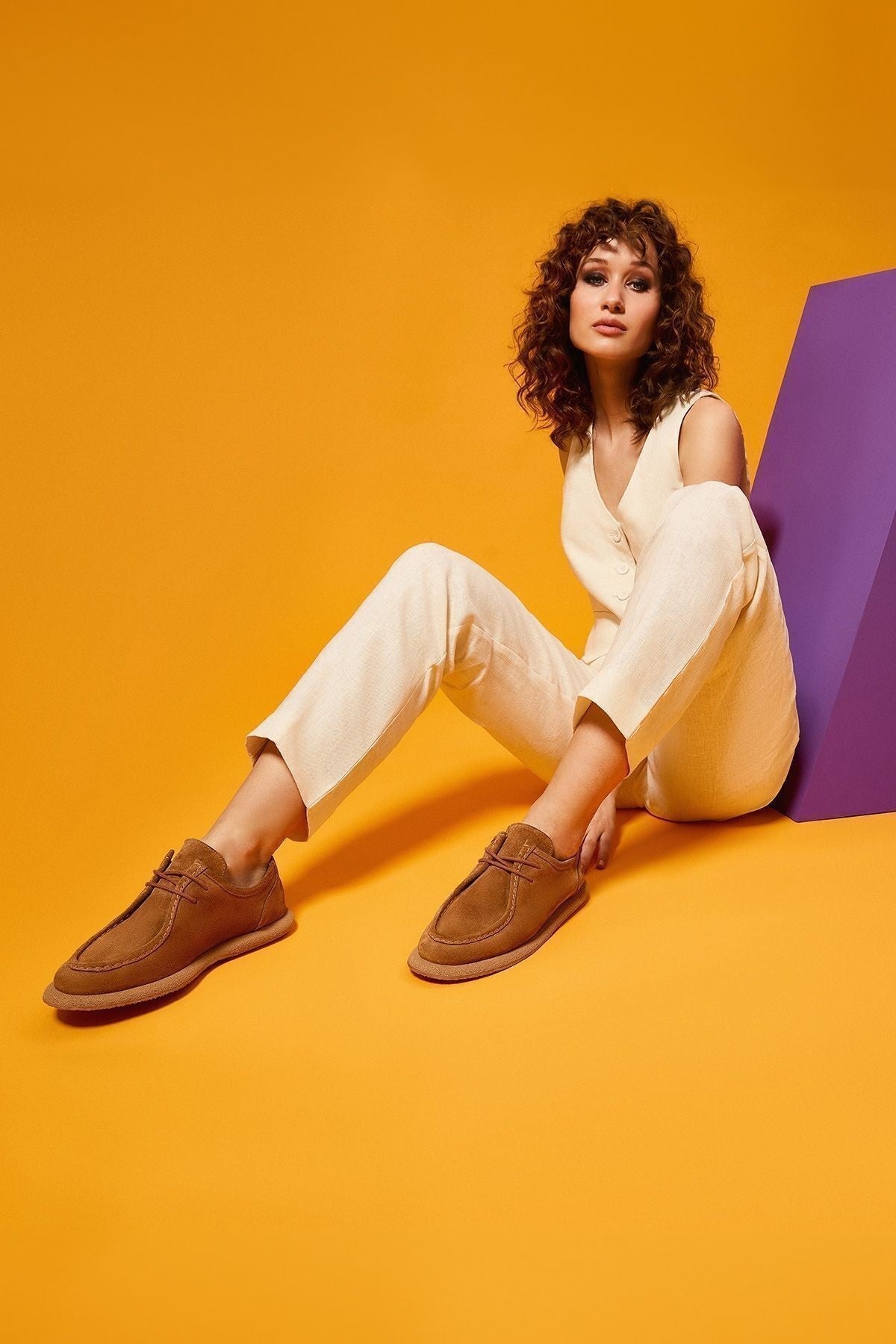 Vinetta Kadın Camel Gerçek Süet Deri Casual Sneaker