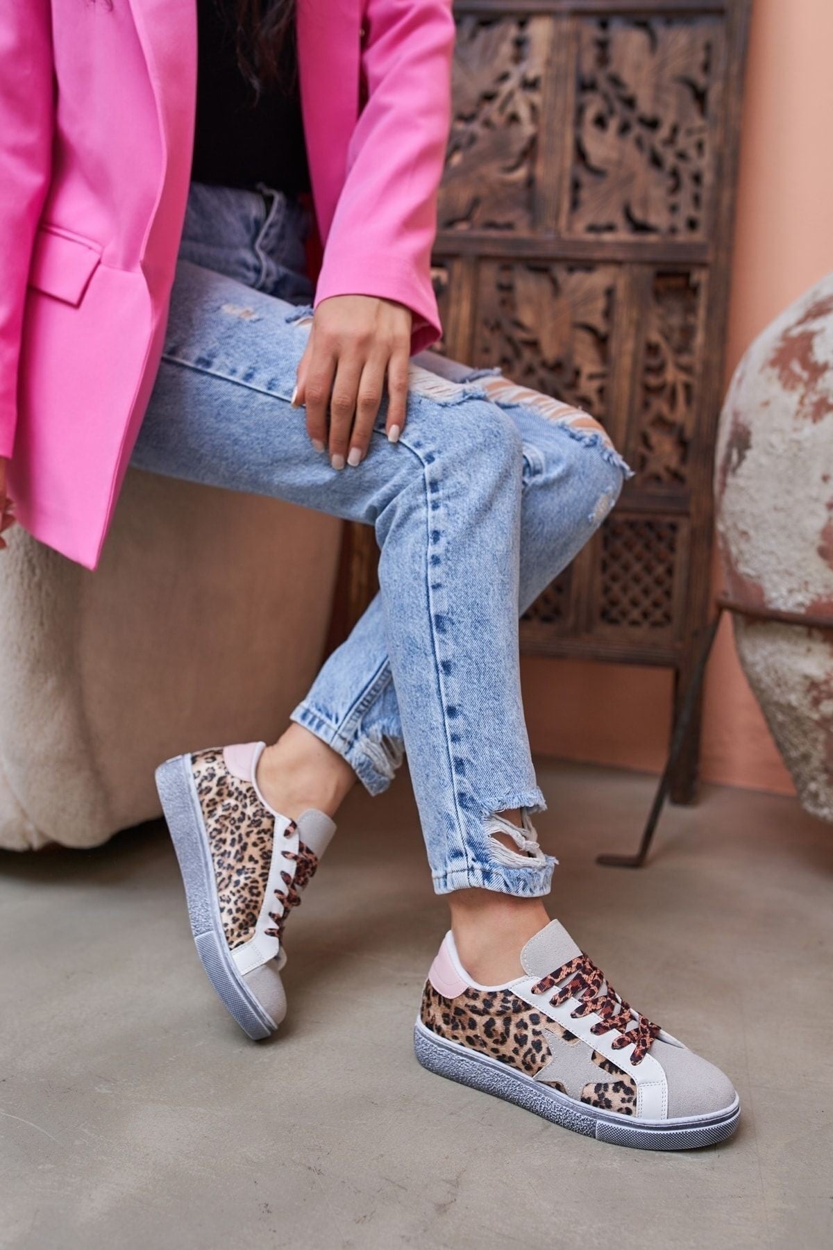 Zuma Used-Look Basaltgrau/Leopardenmuster Damen-Sneaker